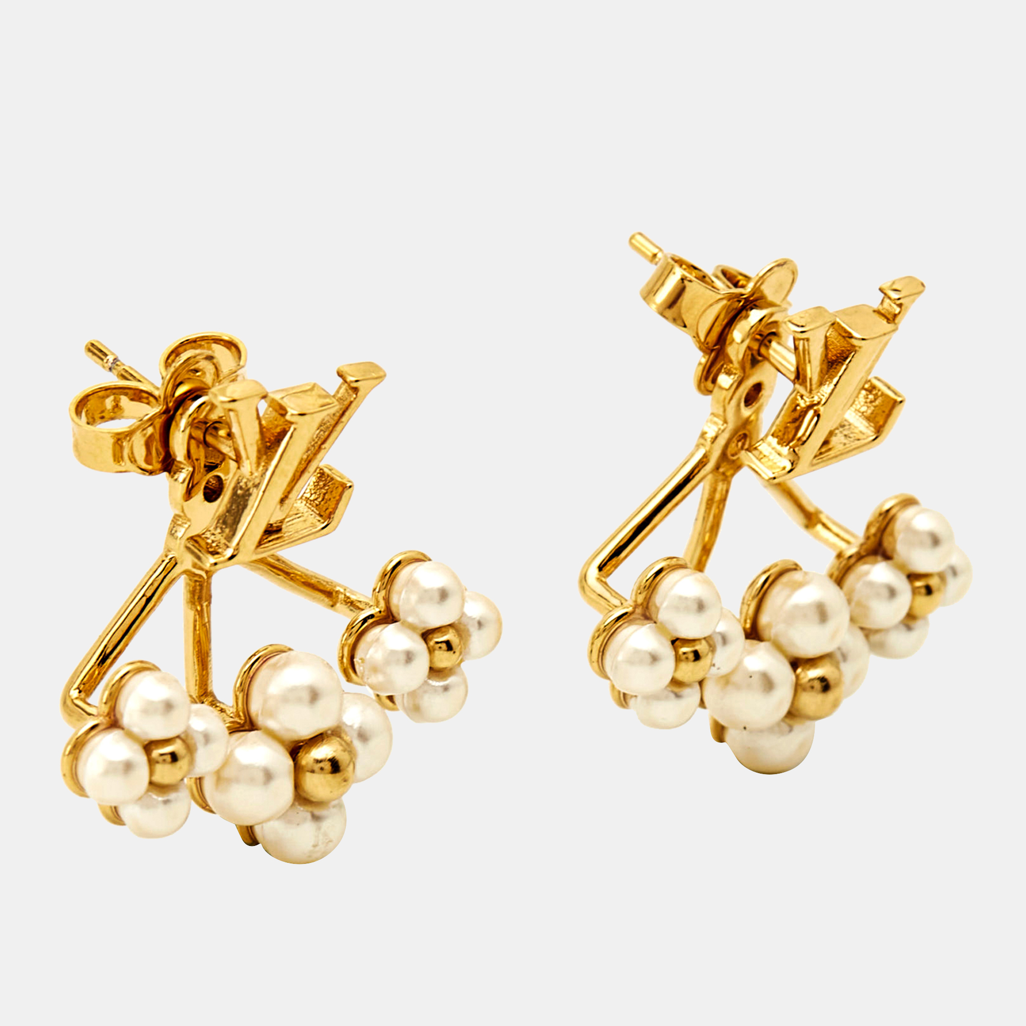 

Louis Vuitton Loulougram Faux Pearl Gold Tone Earrings