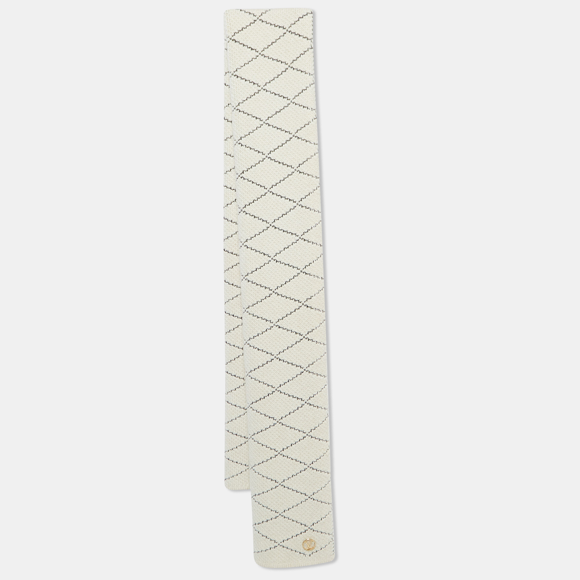 Pre Owned Louis Vuitton Cream Patterned Wool & Cashmere Écharp Martage Muffler