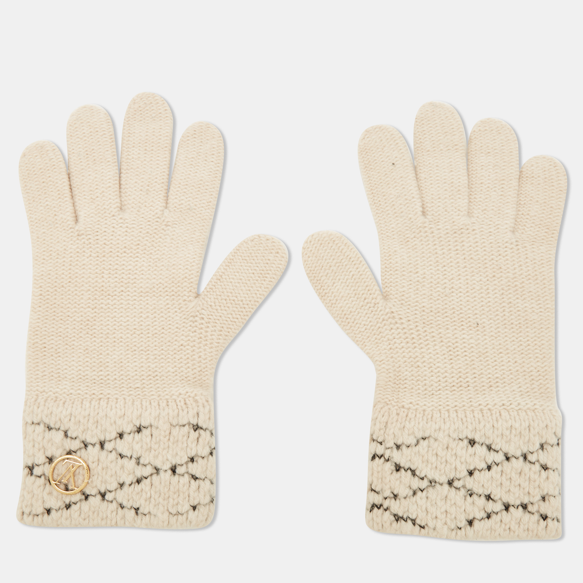 Pre-owned Louis Vuitton Cream Wool Blend Knit Gloves