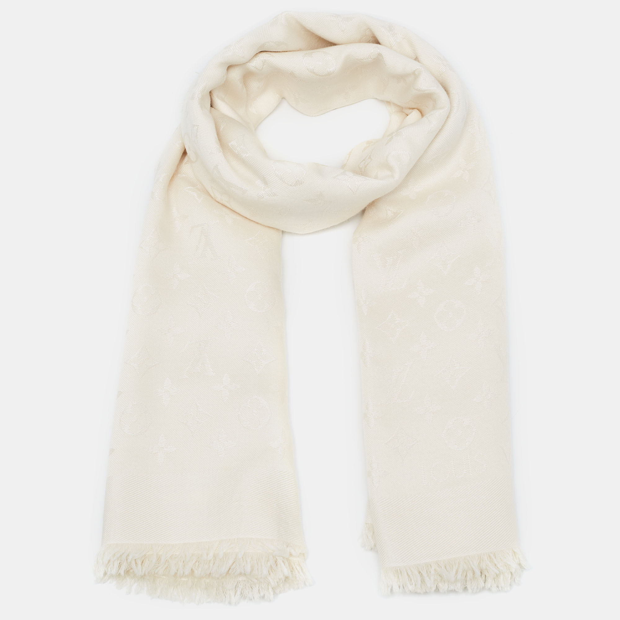 

Louis Vuitton Cream Cashmere & Silk Monogram Classic Shawl