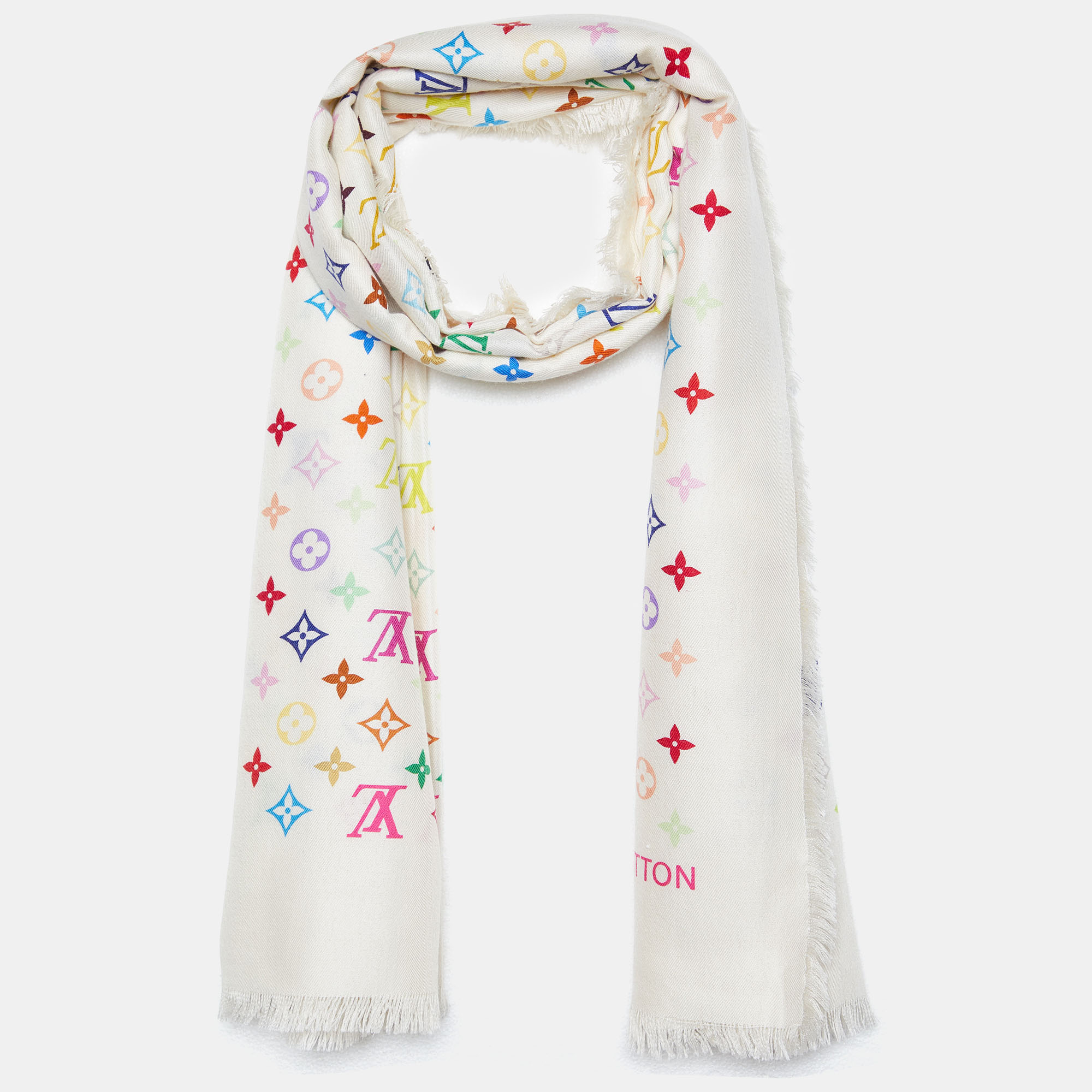 

Louis Vuitton Multicolor Monogram Cashmere & Silk Fringed Shawl