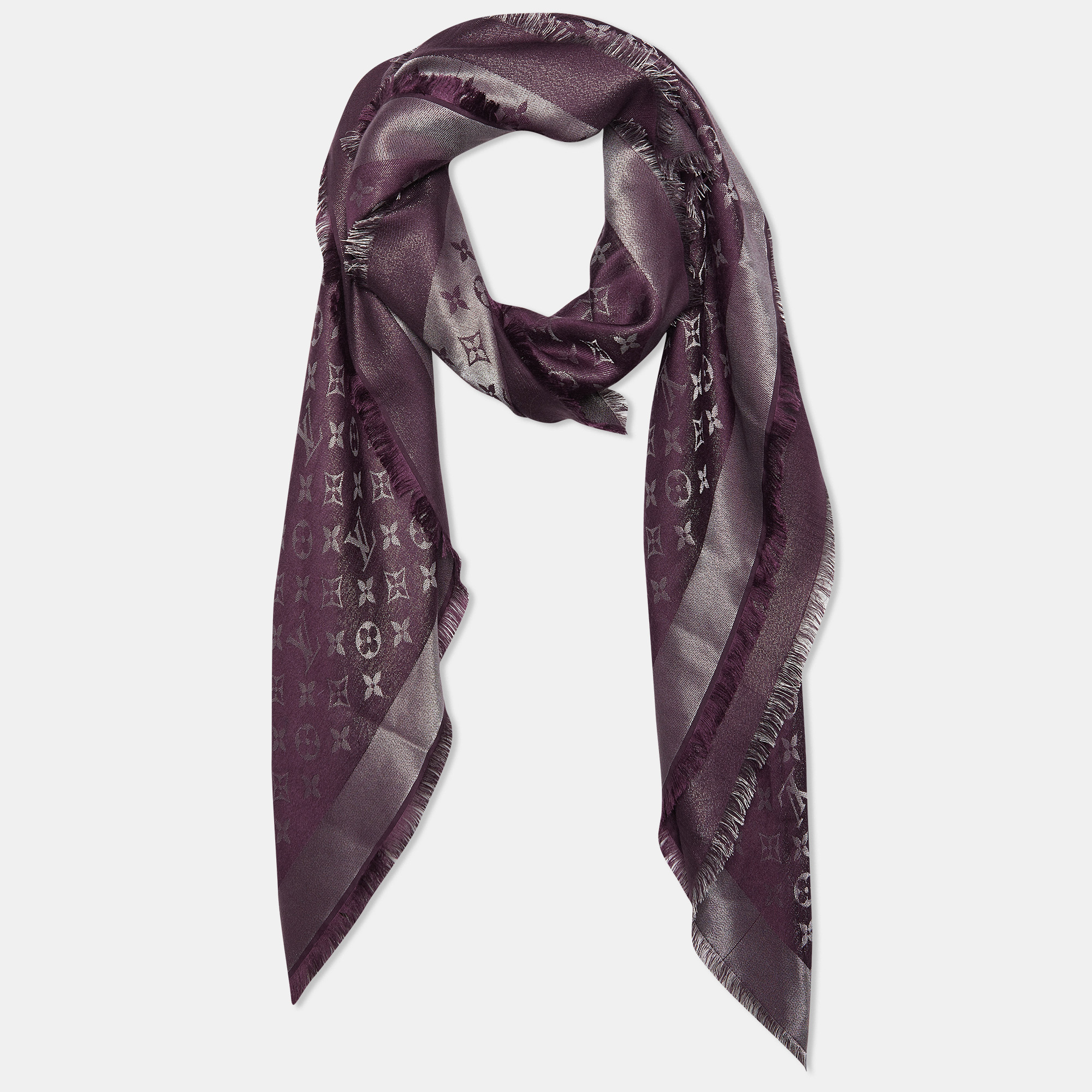 

Louis Vuitton Purple Monogram Silk & Wool Shine Shawl