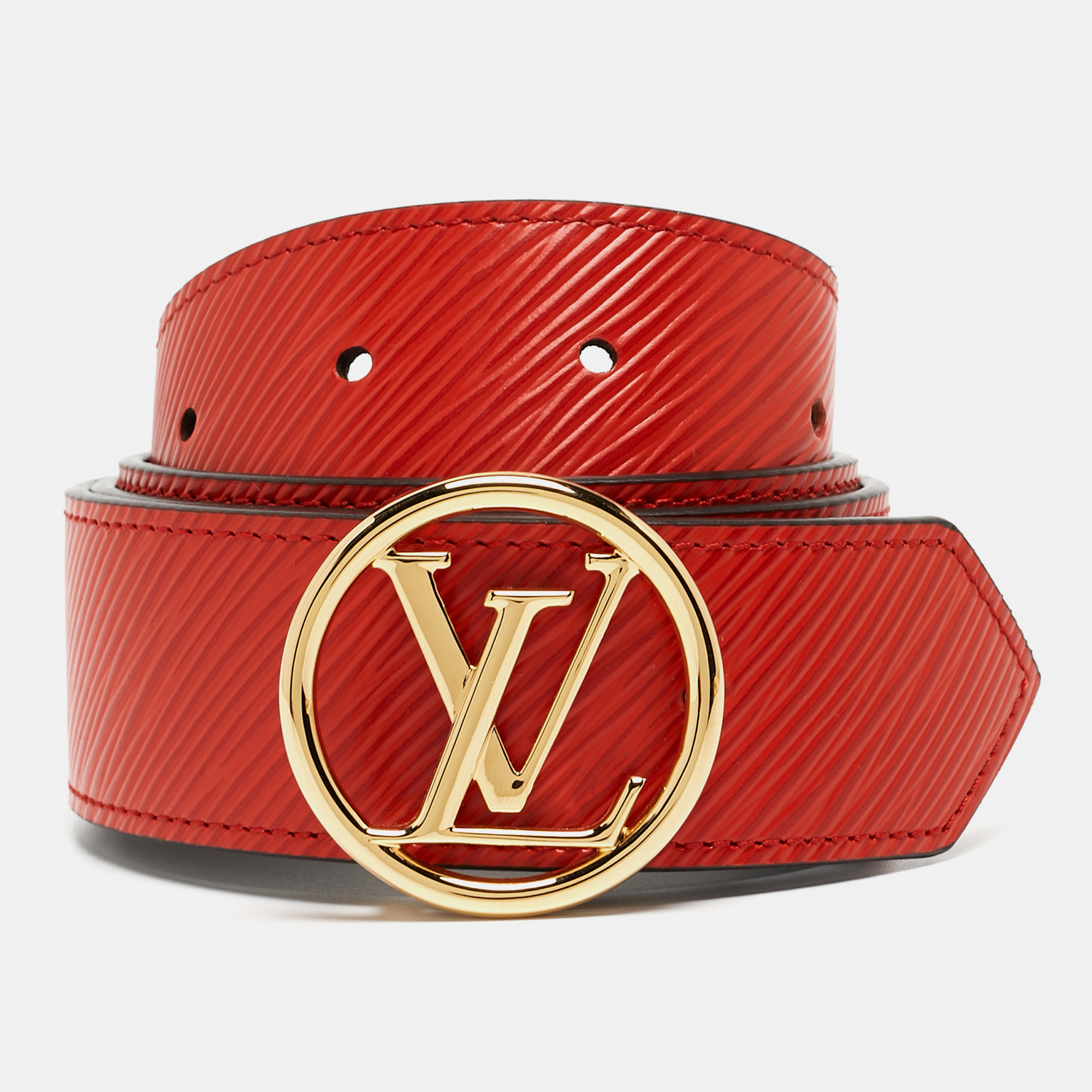 

Louis Vuitton Coquelicot Epi Leather LV Circle Reversible Belt, Red