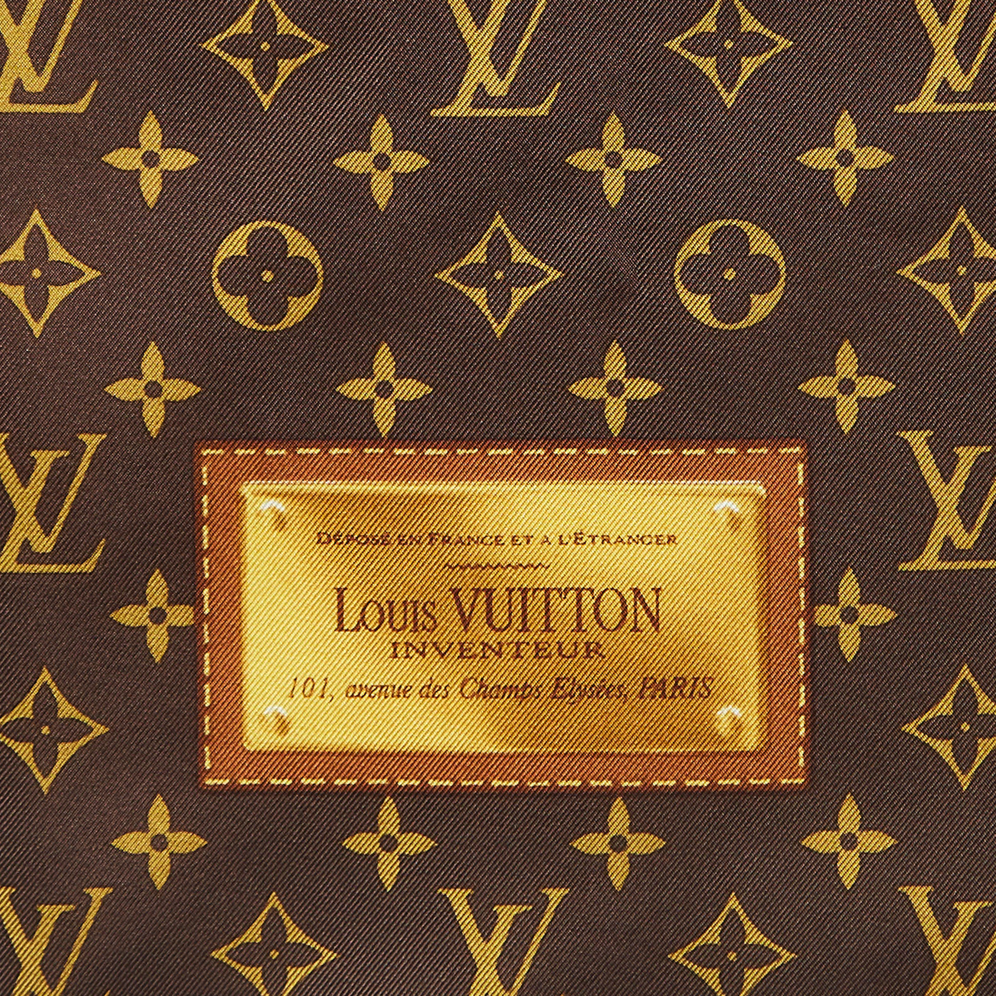 

Louis Vuitton Brown Iventeur Monogram Print Silk Square Scarf