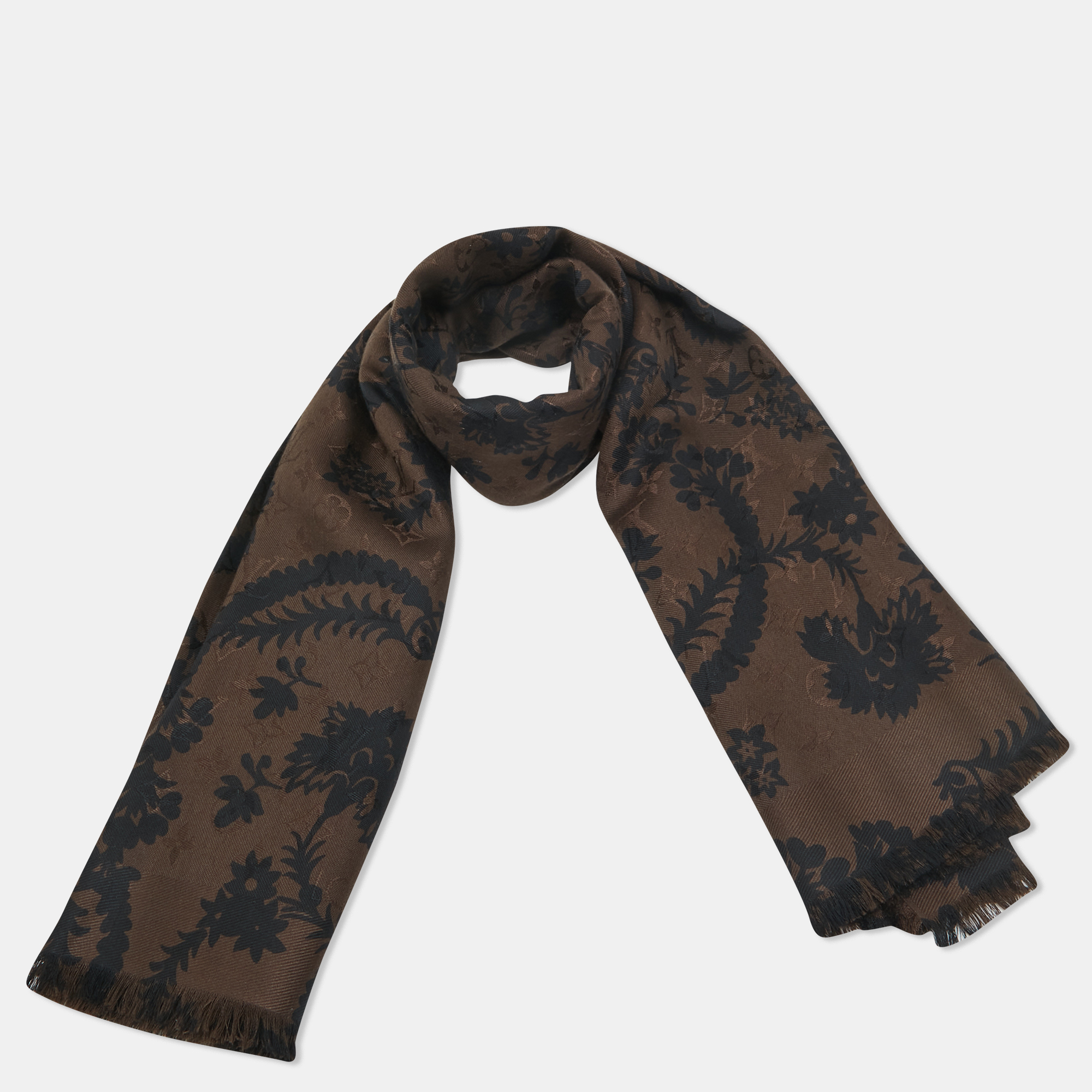 

Louis Vuitton Brown Monogram Floral Print Modal and Silk Shawl