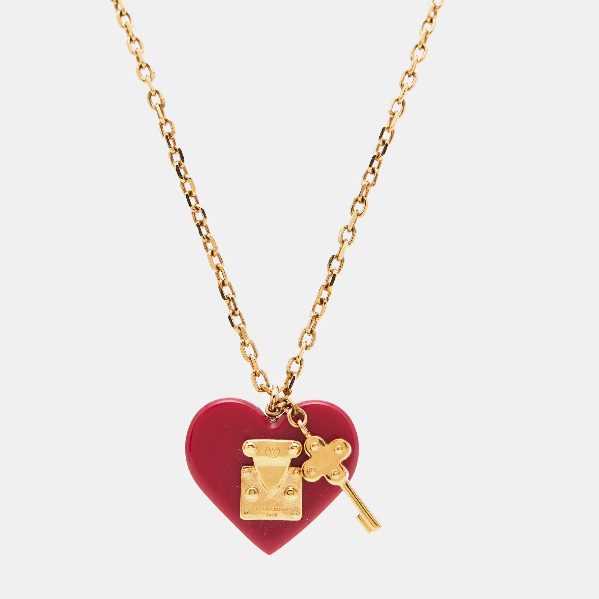 Pre-owned Louis Vuitton Lock Me Heart Resin Gold Tone Necklace