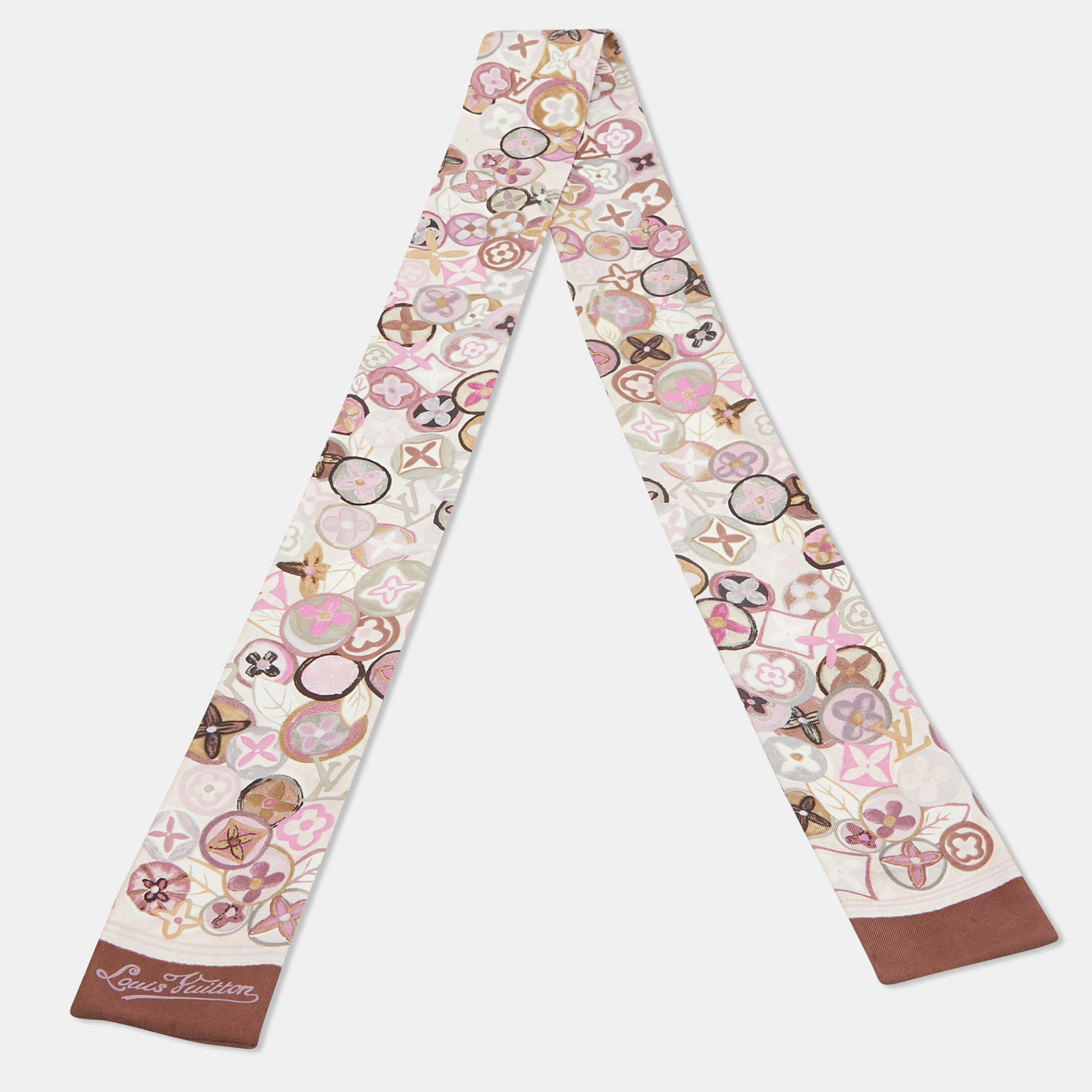 Pre Owned Louis Vuitton Multicolor Monogram Print Silk Bandeau Scarf