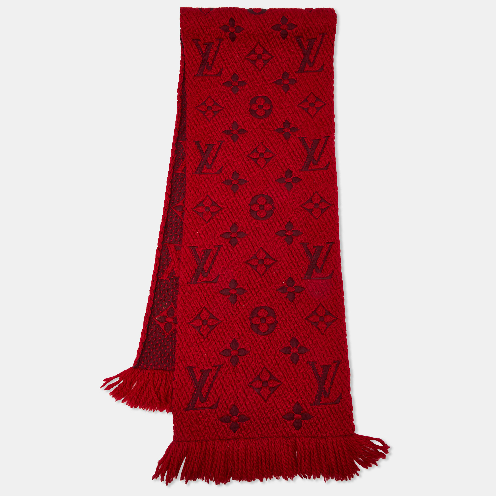 

Louis Vuitton Red Wool & Silk Jacquard Logomania Scarf