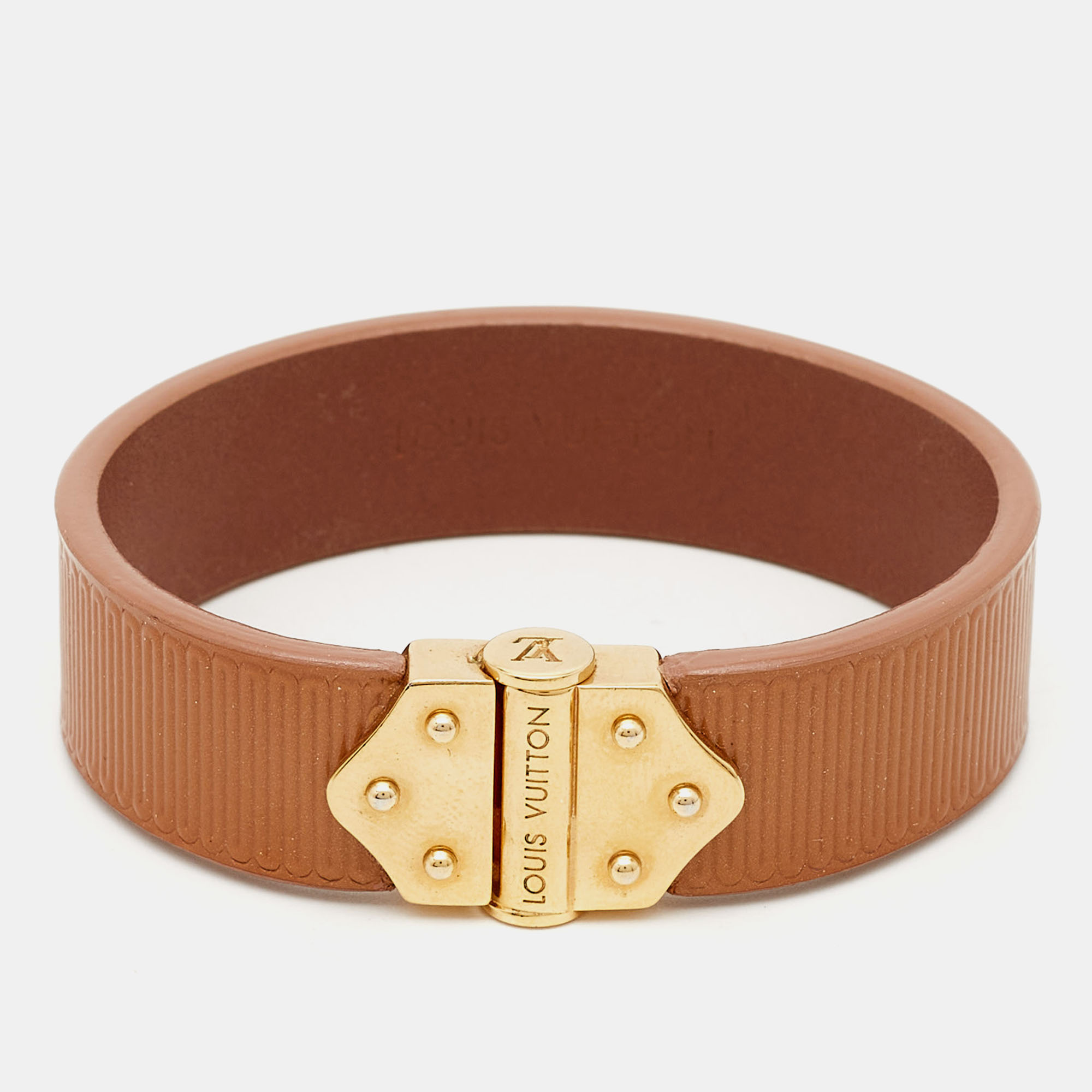 Pre-owned Louis Vuitton Spirit Leather Gold Tone Bracelet