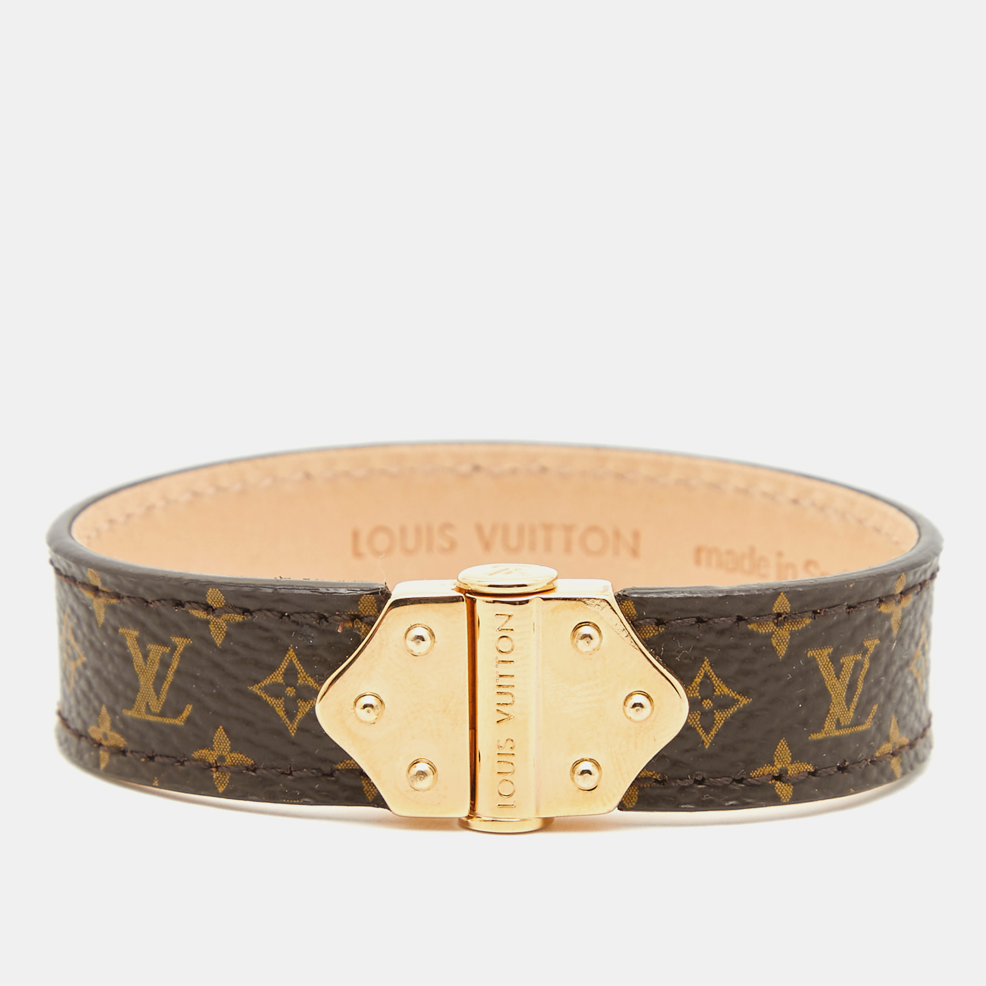 

Louis Vuitton Nano Monogram Coated Canvas Gold Plated Bracelet