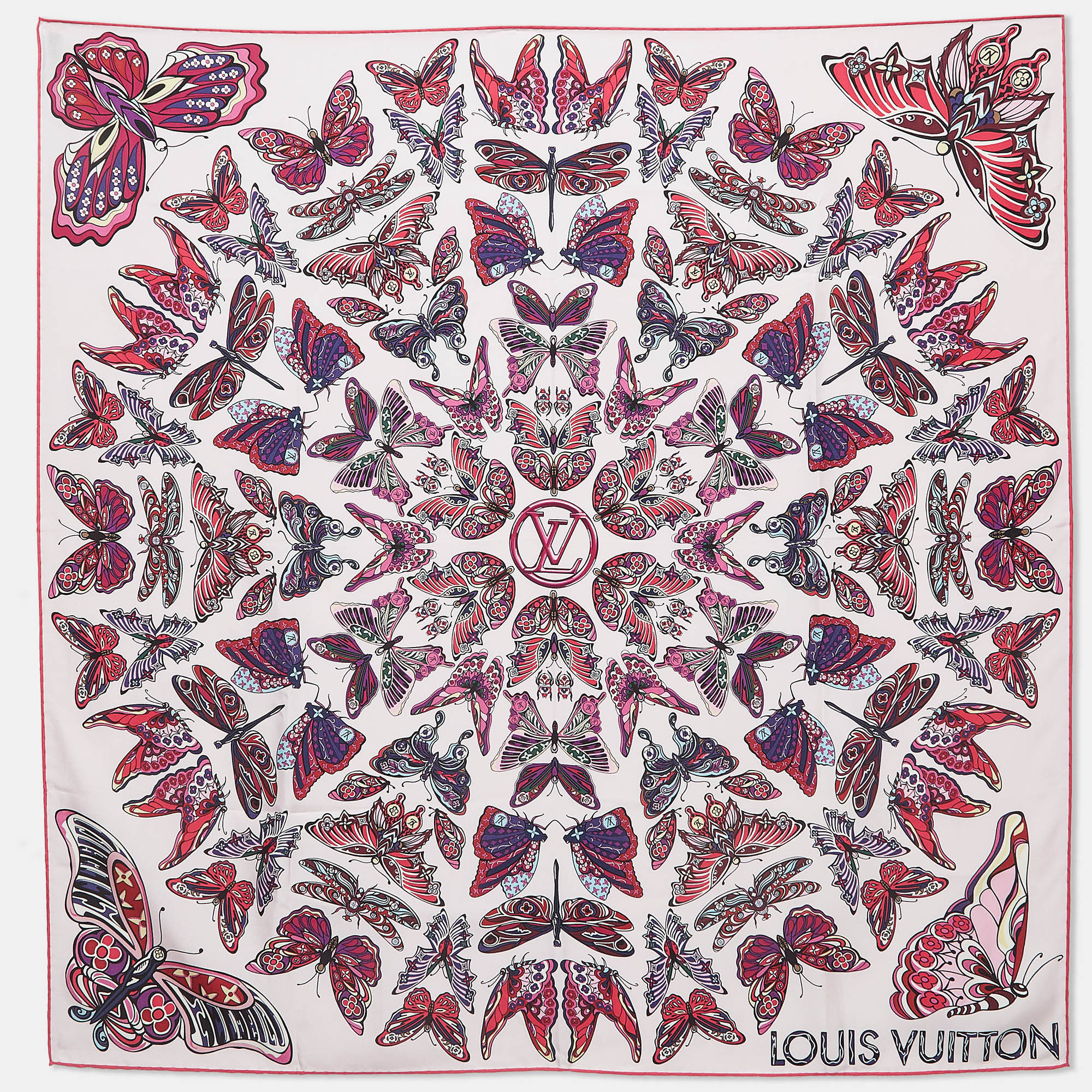 

Louis Vuitton Pink Carre World Of Love Butterfly Silk Square Scarf