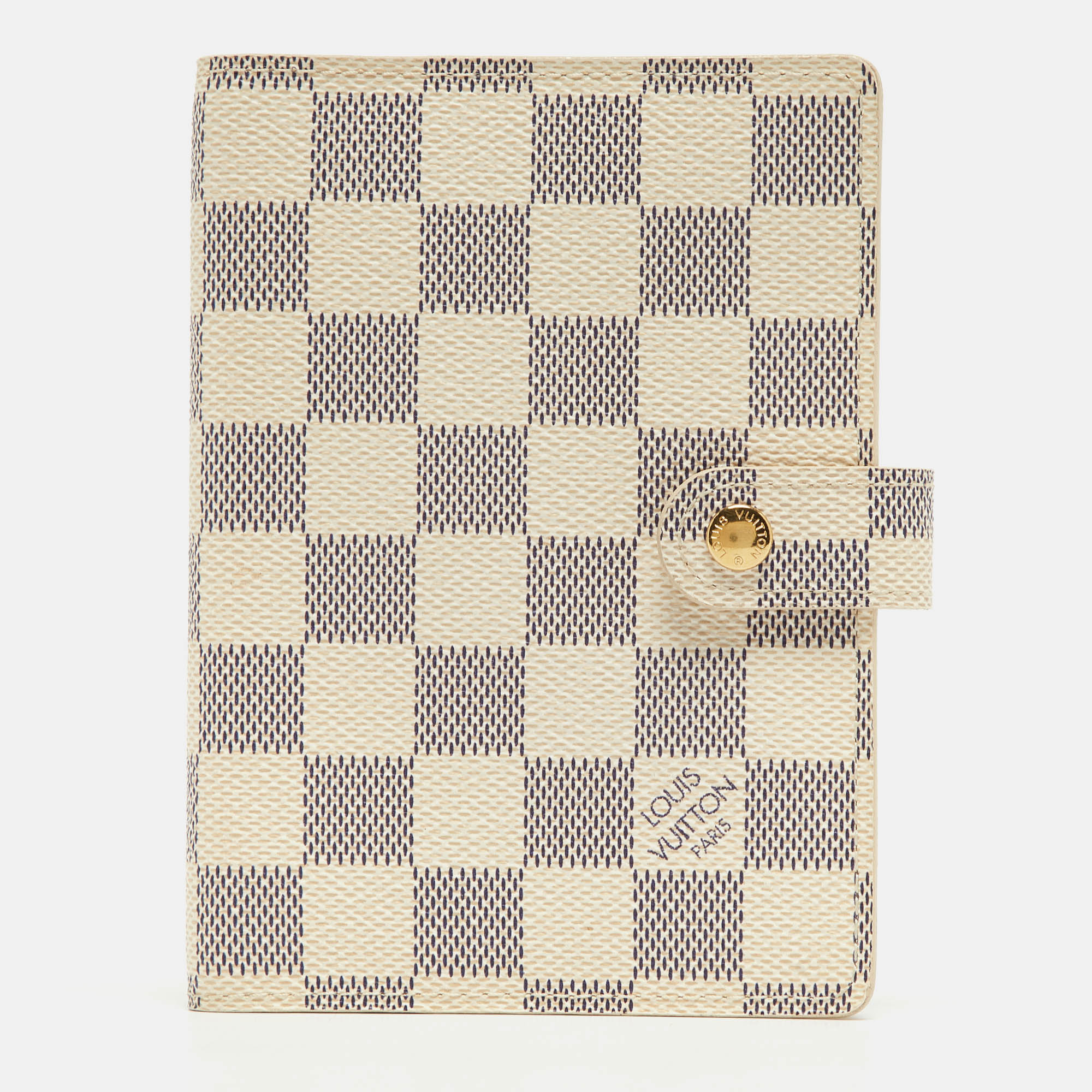 Pre-owned Louis Vuitton Damier Azur Canvas Small Ring Agenda Cover In White
