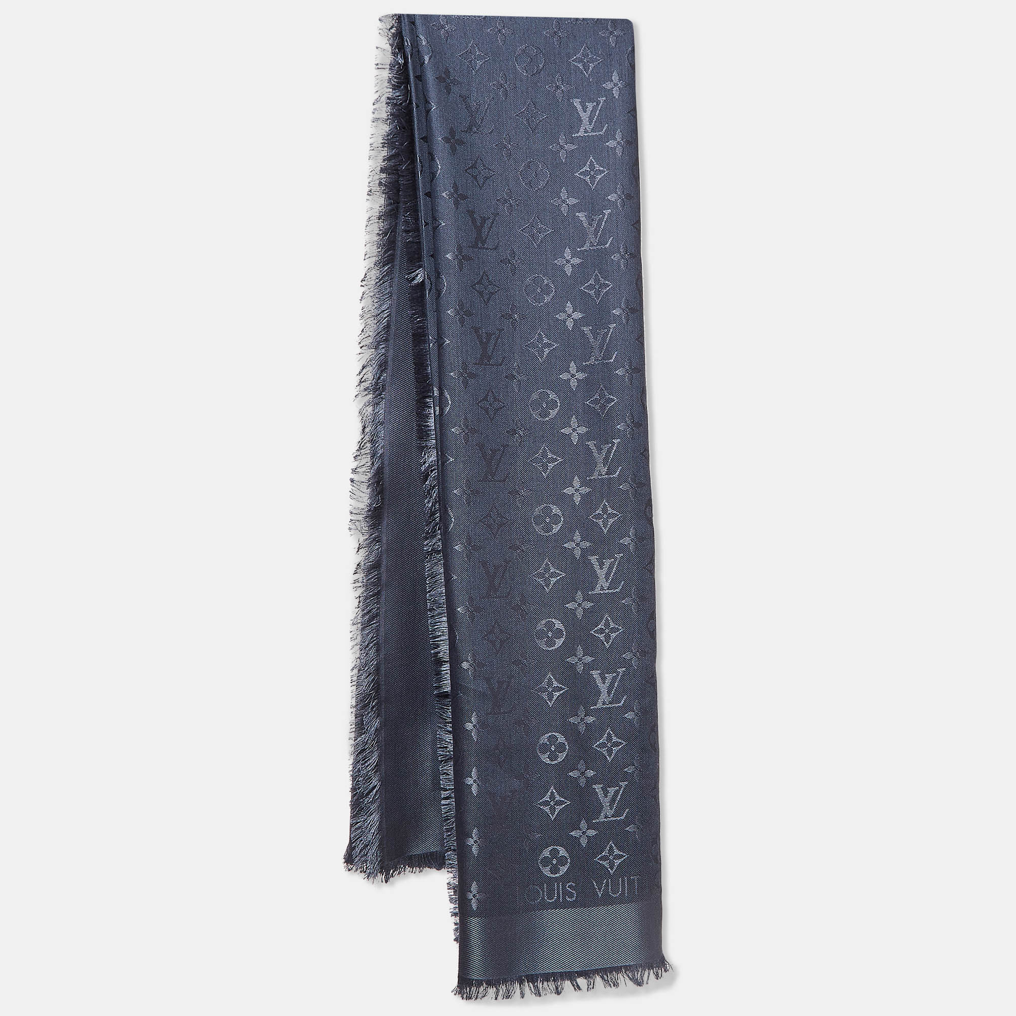 

Louis Vuitton Grey Classique Monogram Silk Blend Shawl