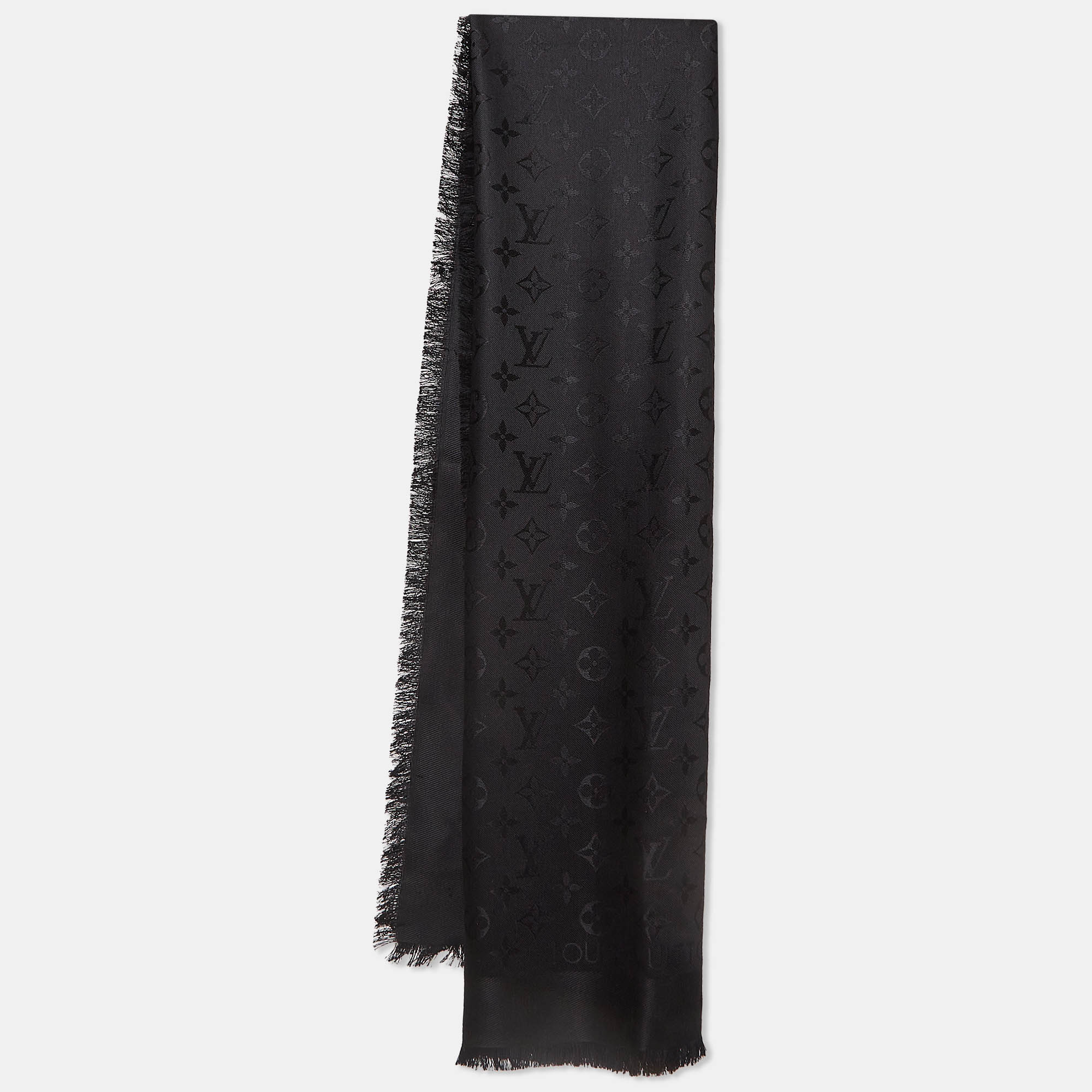 

Louis Vuitton Black Classique Monogram Silk Blend Shawl