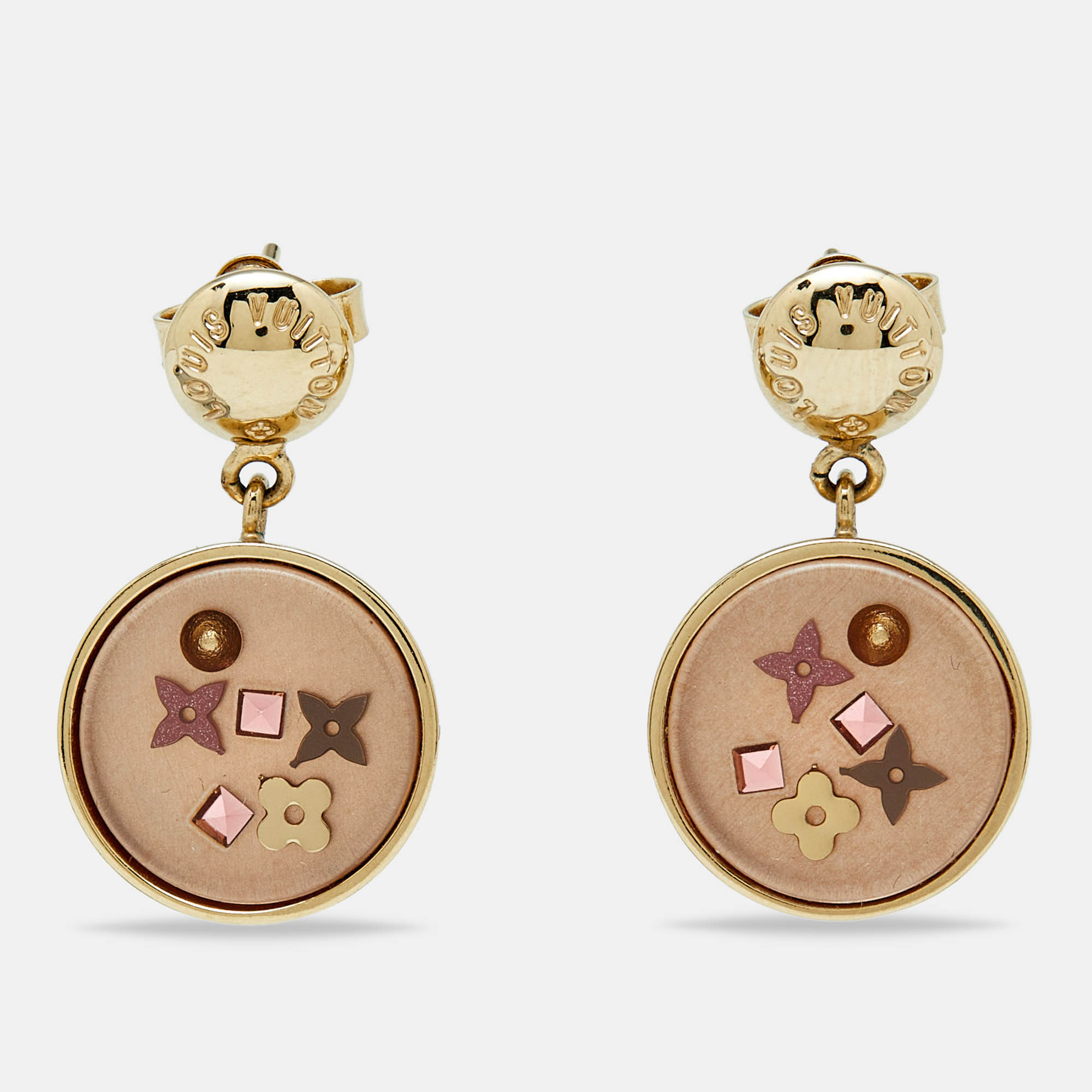 

Louis Vuitton Resin Crystal Gold Tone Earrings