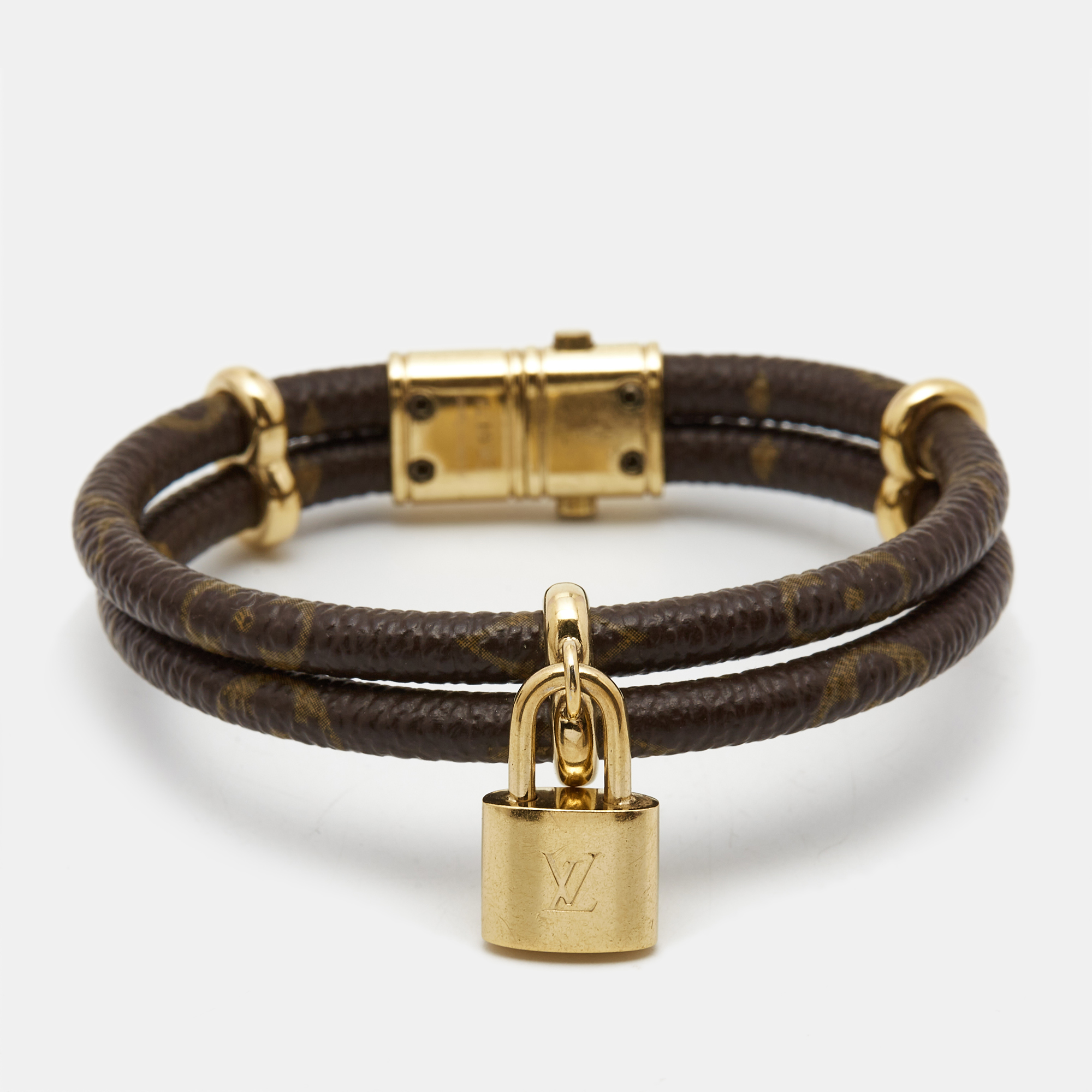 Pre-owned Louis Vuitton Canvas Keep It Twice Monogram Gold Tone Bracelet