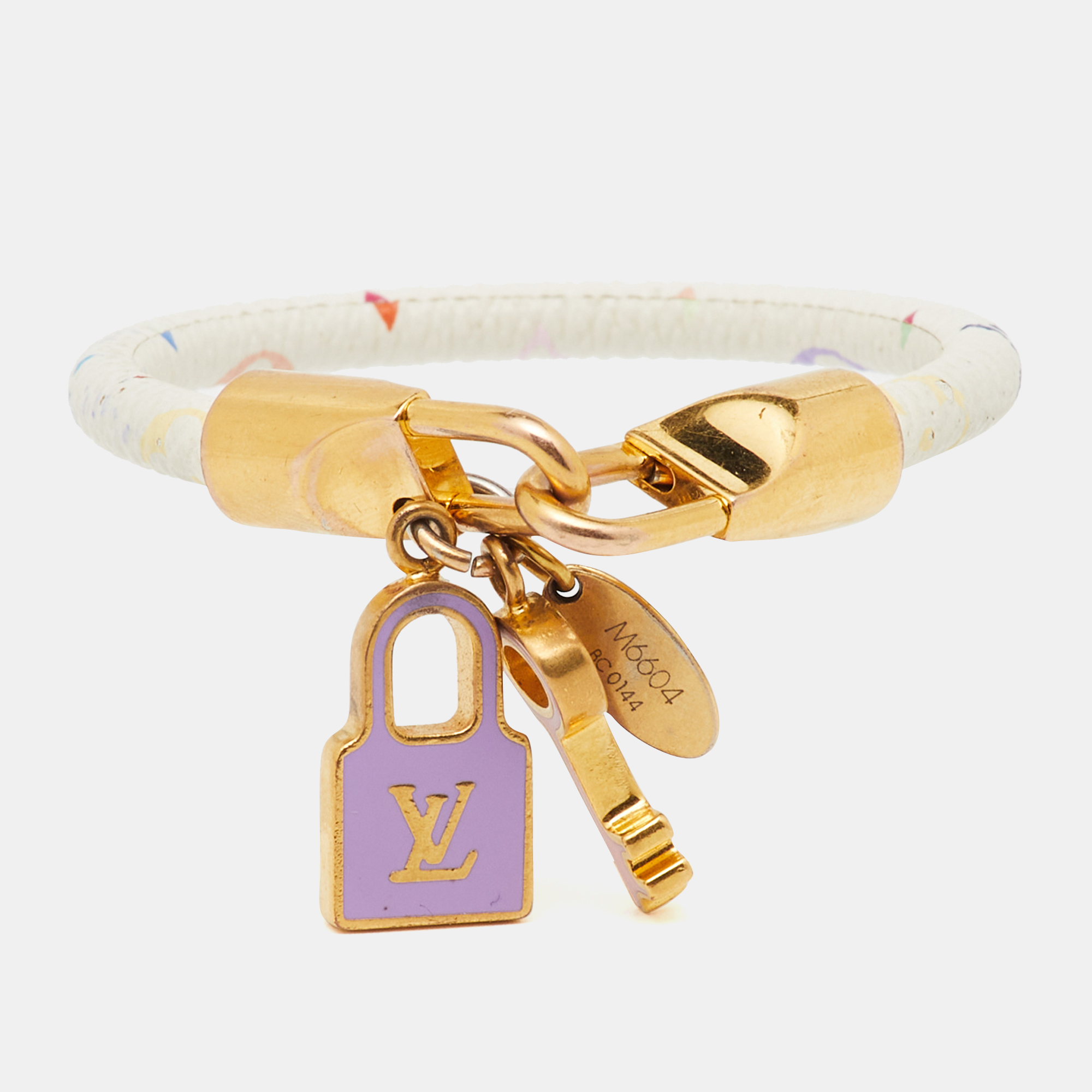 

Louis Vuitton Luck It Canvas & Gold Tone Charm Bracelet, White