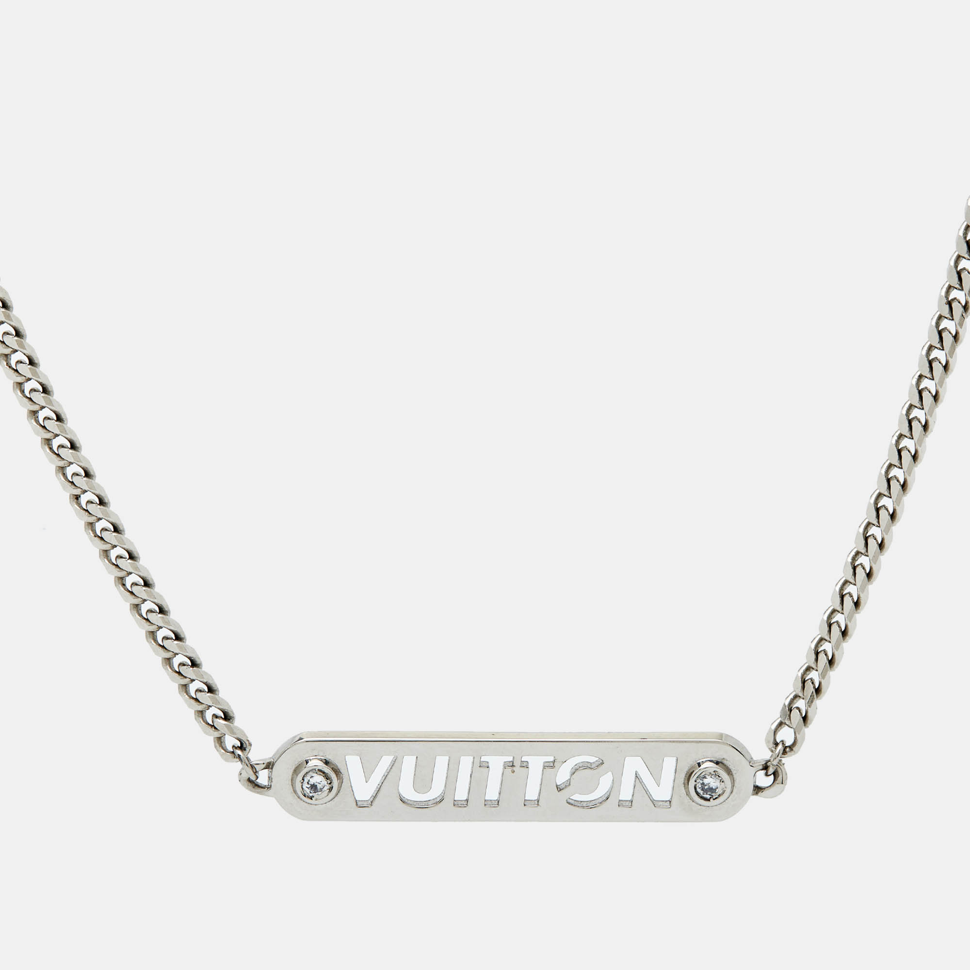 Pre-owned Louis Vuitton Lv Id Crystals Silver Tone Necklace