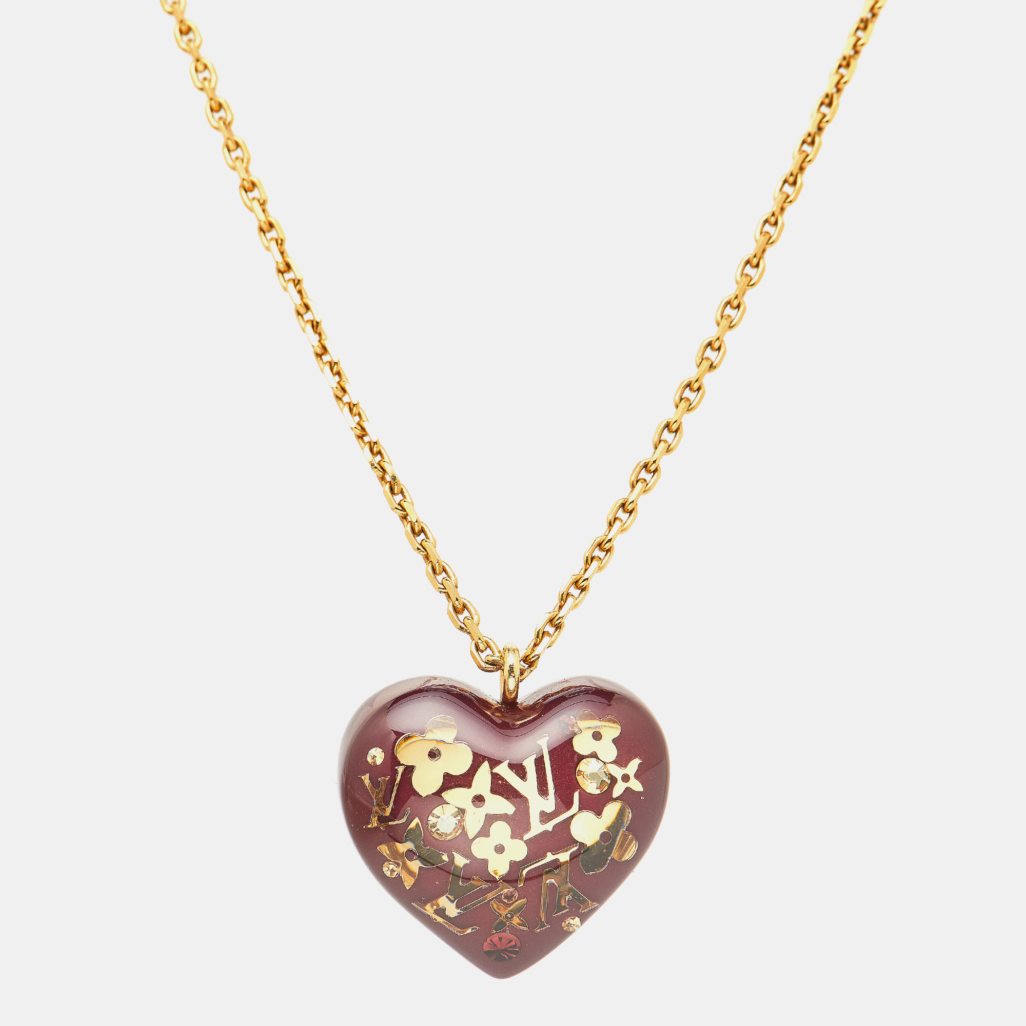 

Louis Vuitton Pomme D'Amour Monogram Inclusion Heart Pendant Necklace, Red