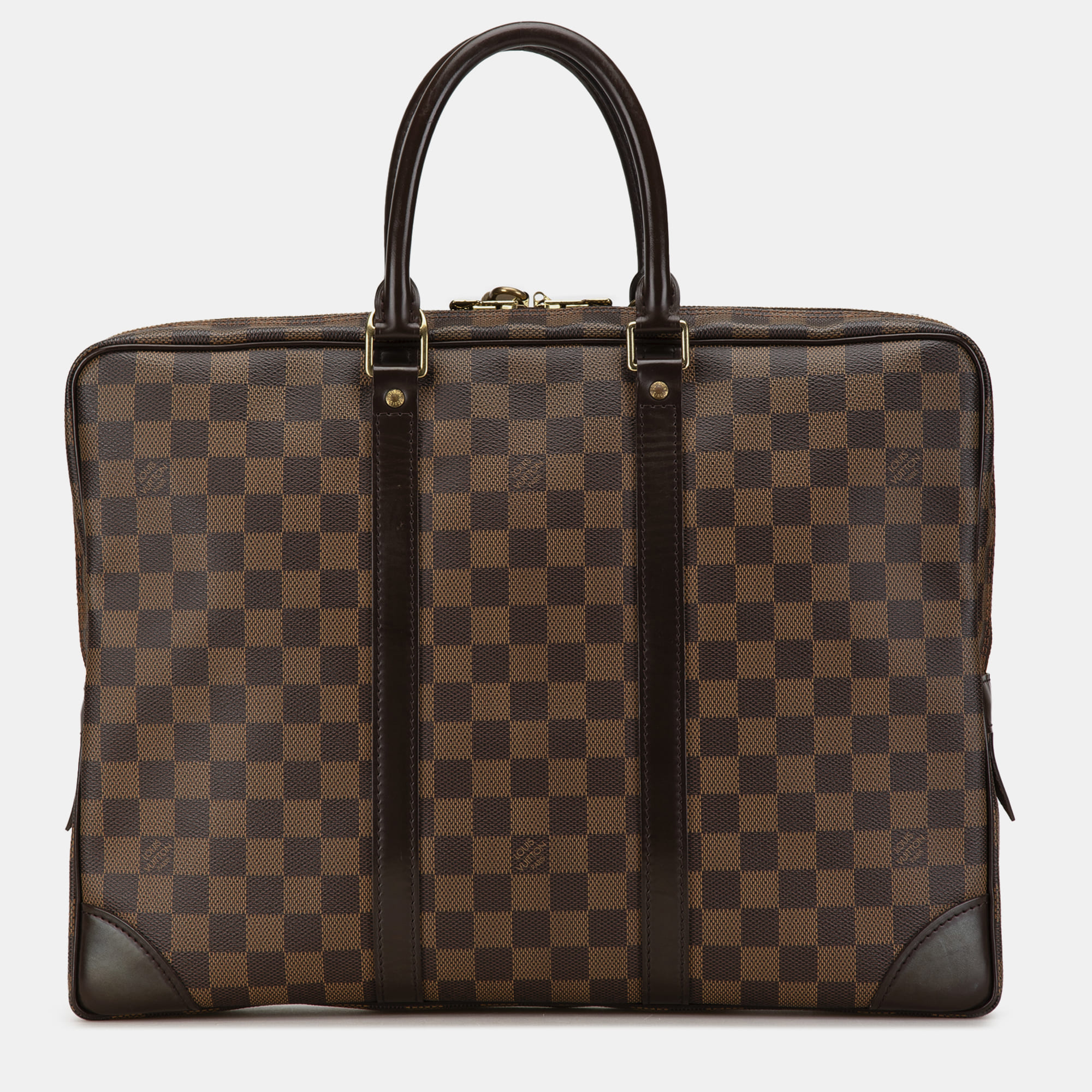 Pre-owned Louis Vuitton Damier Ebene Porte Documents Voyage Pm Bag In Brown