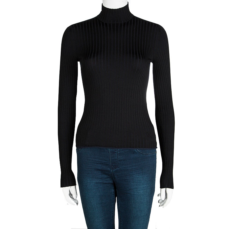 

Louis Vuitton Bicolor Rib Knit High Neck Long Sleeve Top, Black