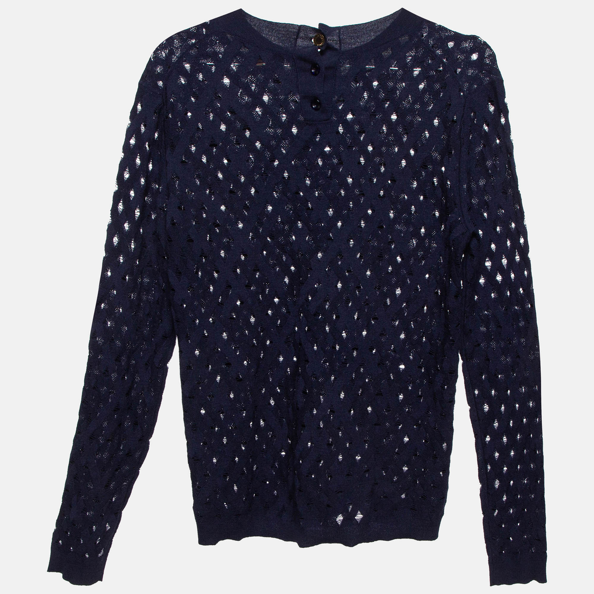 

Louis Vuitton Navy Blue Pointelle Knit Sheer Sweatshirt M
