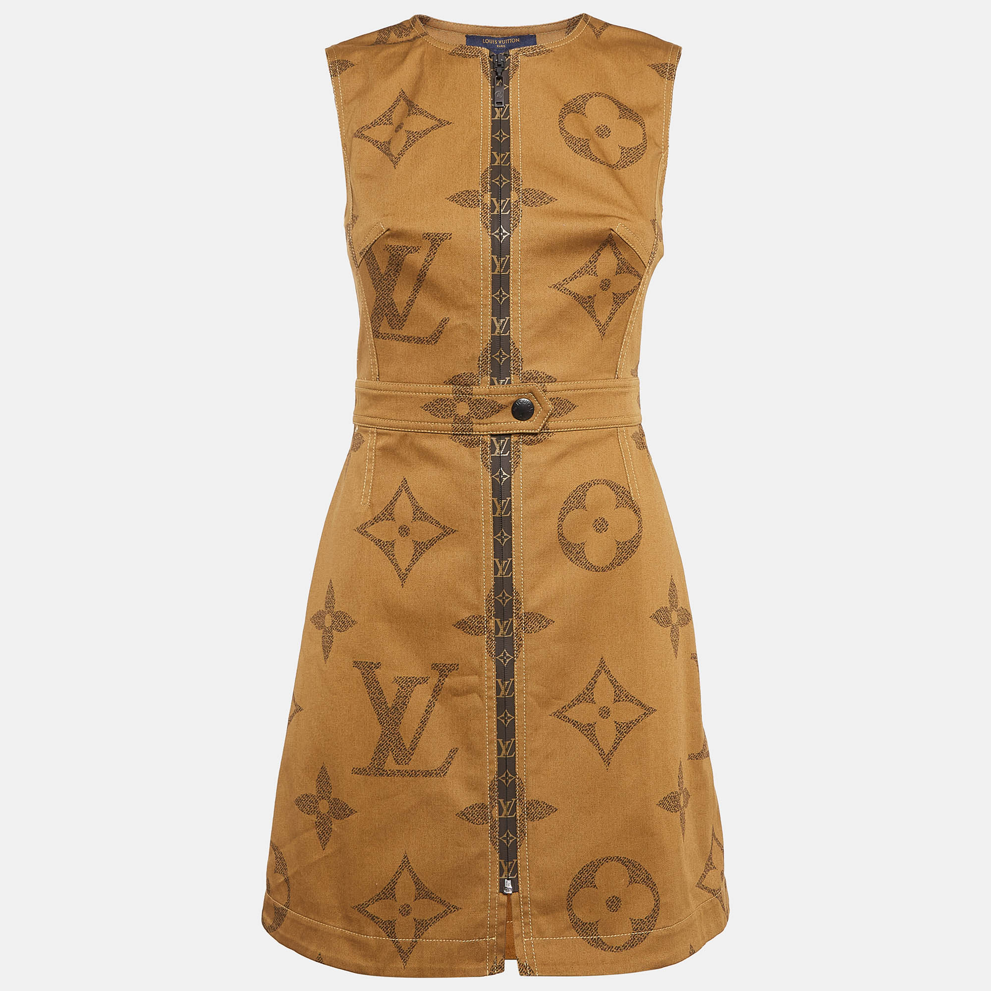 

Louis Vuitton Brown Printed Cotton Twill Front Zipped Mini Dress S