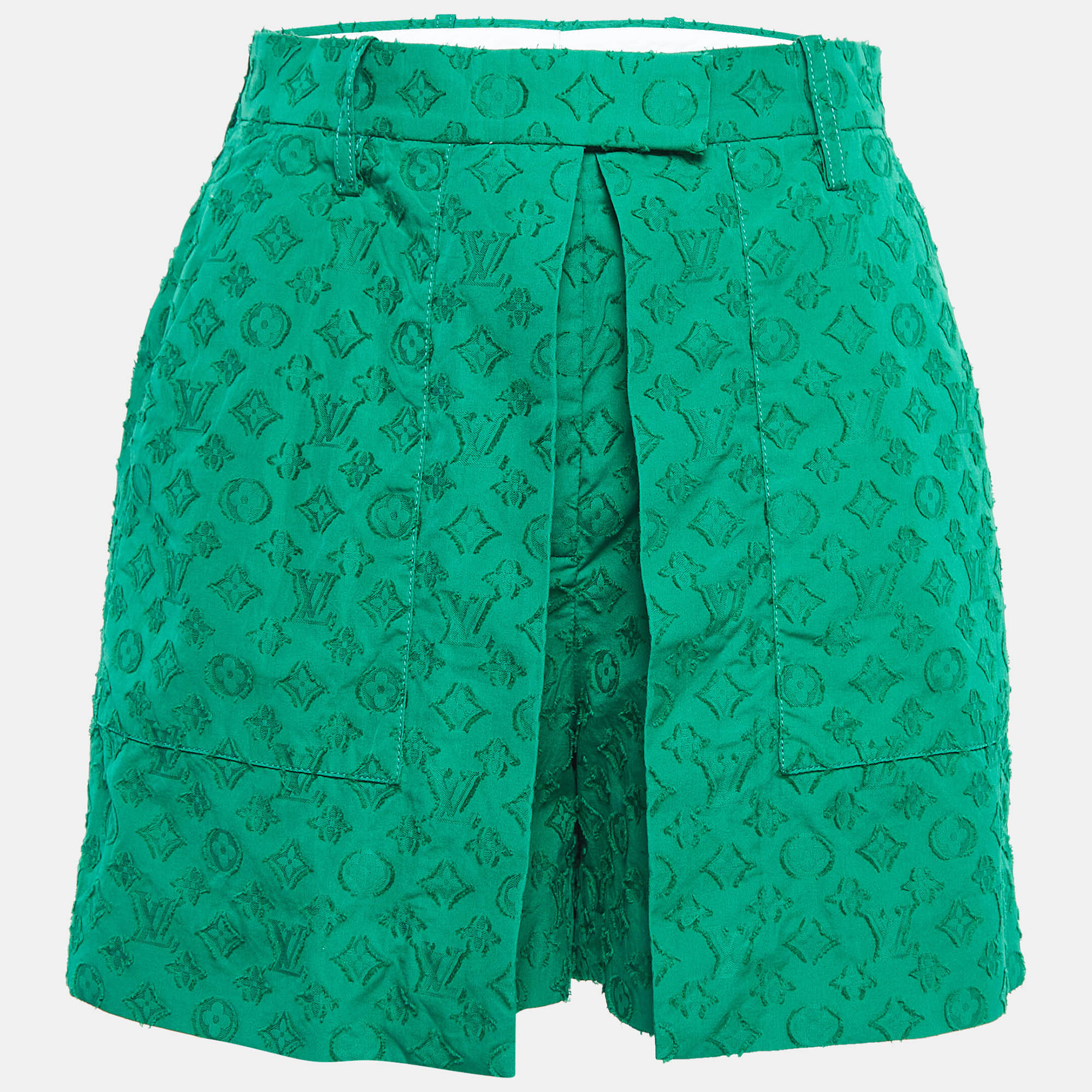 

Louis Vuitton Green Textured Jacquard Draped Shorts M