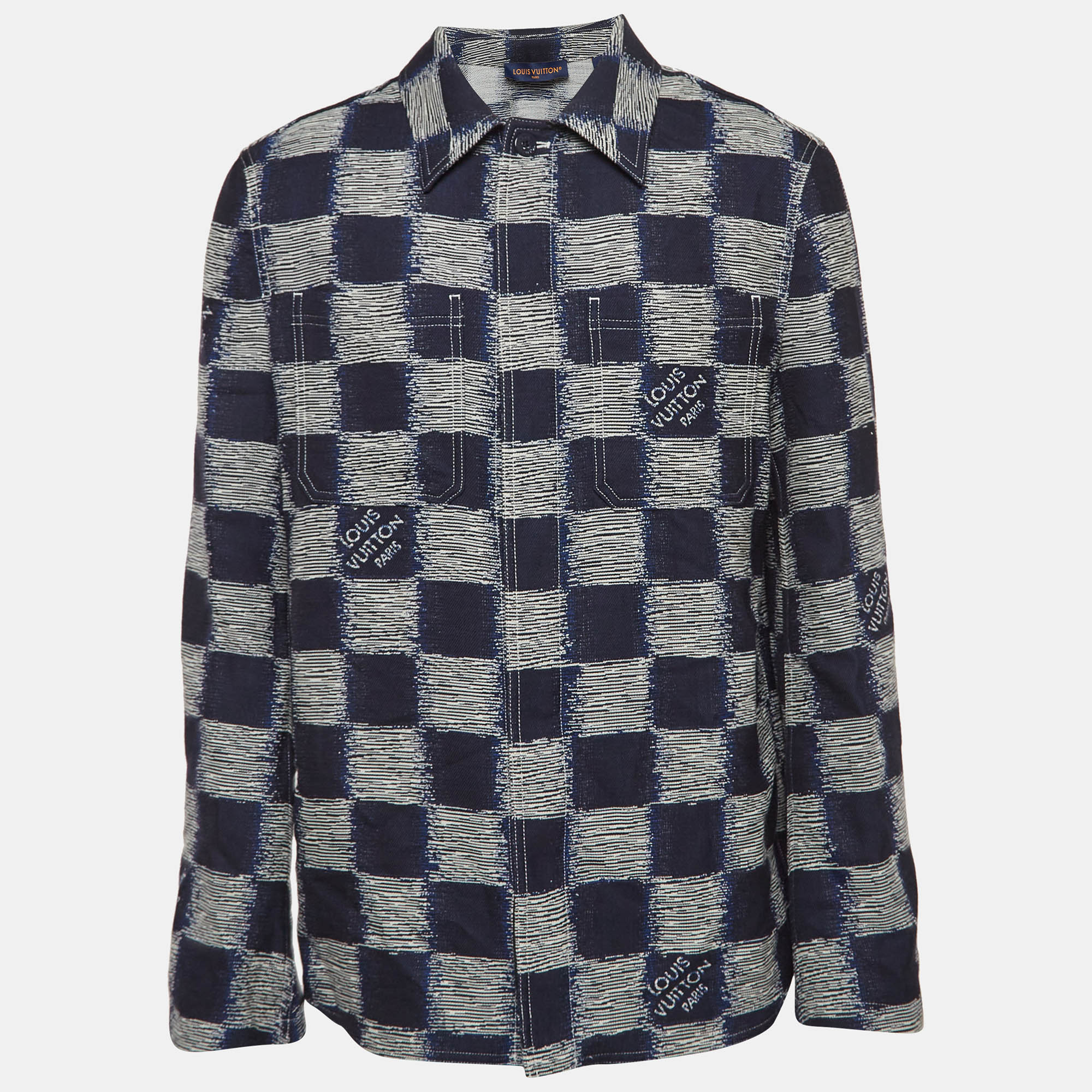 

Louis Vuitton Navy Blue Checkered Patterned Wool Shirt M