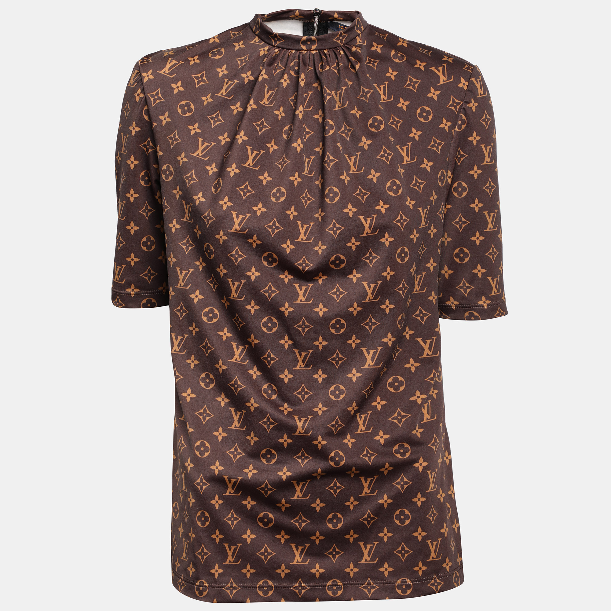 Pre-owned Louis Vuitton Brown Monogram Print Jersey Top S