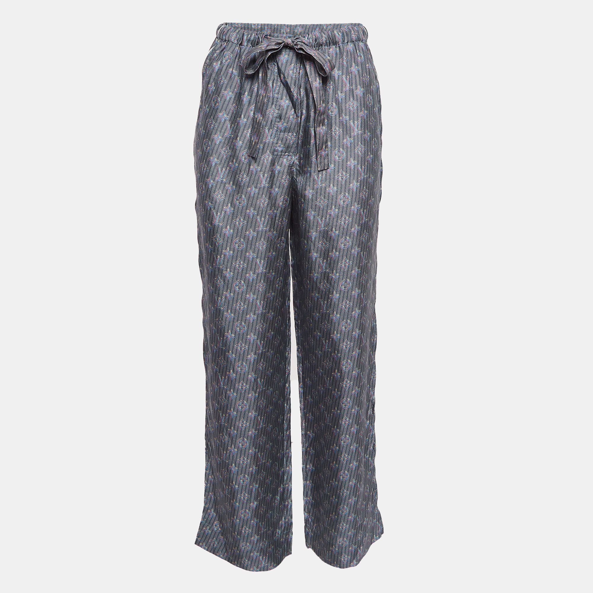 

Louis Vuitton Blue Monogram Print Silk Wide-Leg Pants S