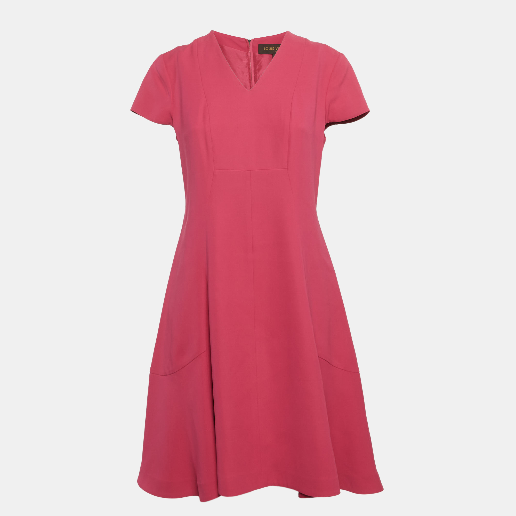 

Louis Vuitton Pink Silk V-Neck Panelled Short Dress M