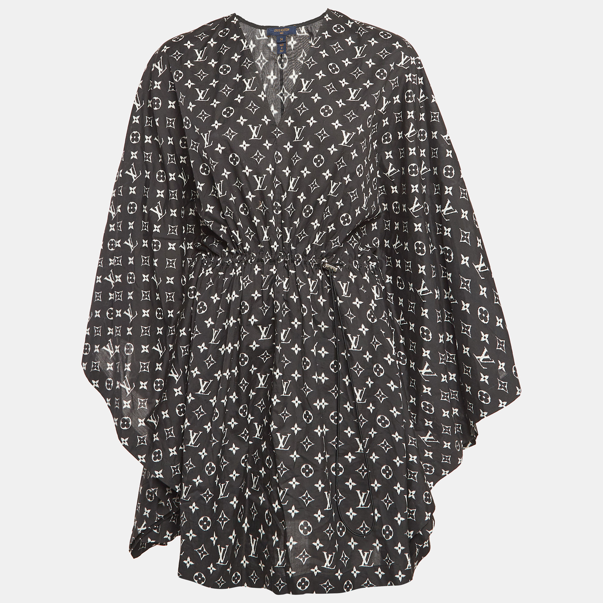 Black Monogram Cotton Kaftan Mini Dress S