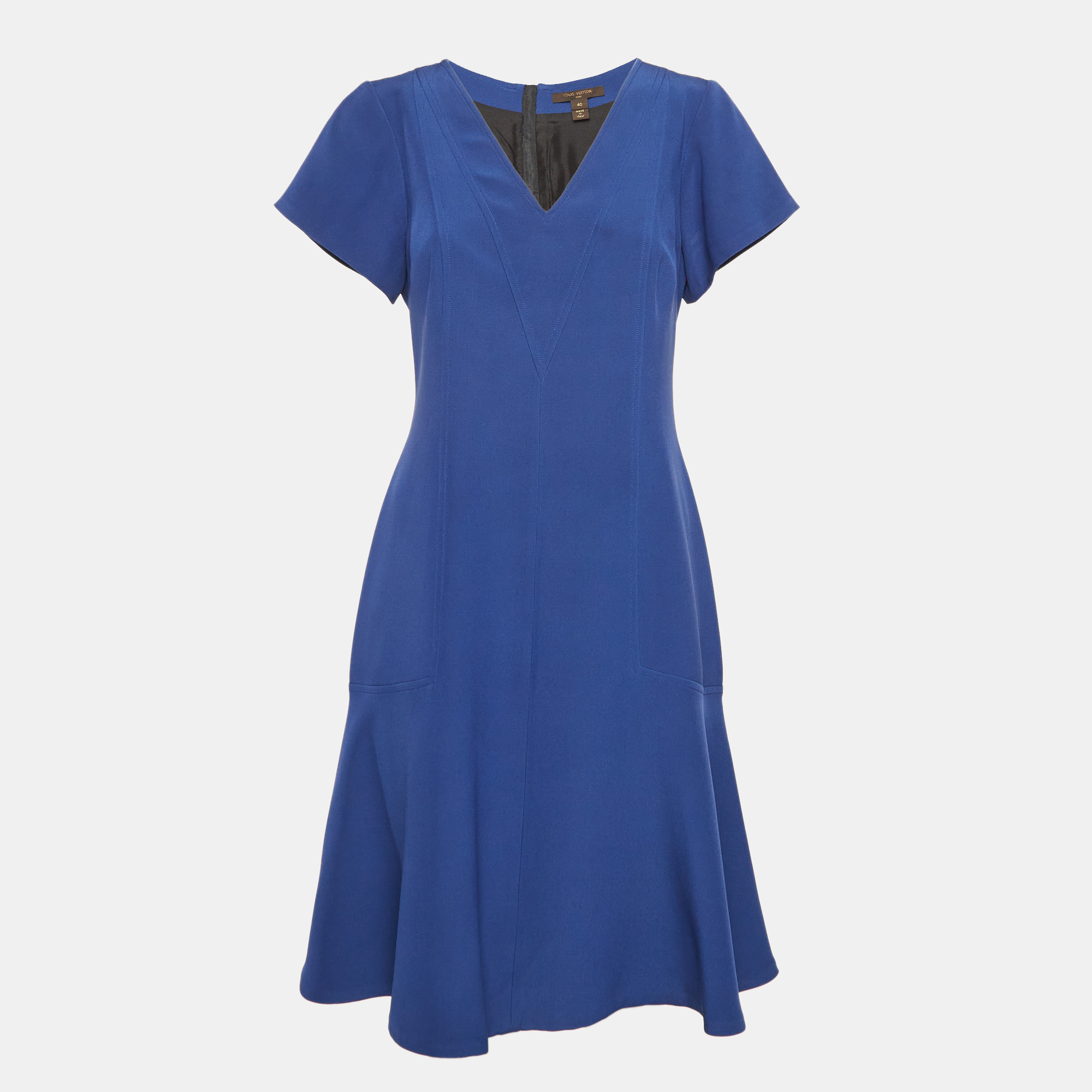 

Louis Vuitton Blue Silk V-Neck Panelled Short Dress M