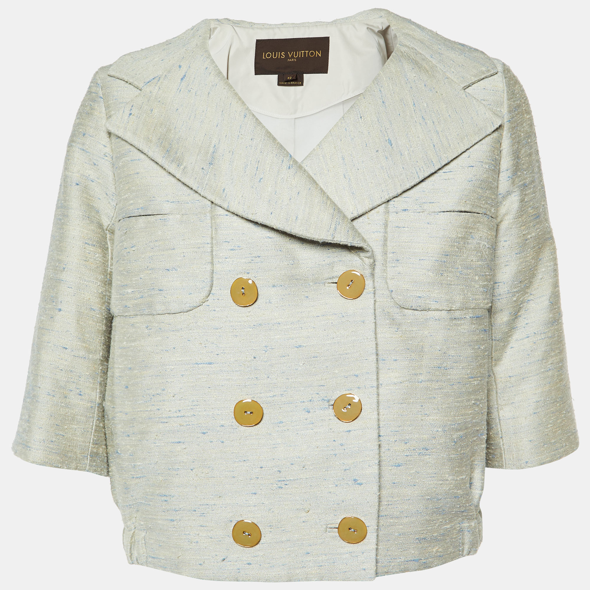 

Louis Vuitton Pale Blue Textured Silk Short Jacket L