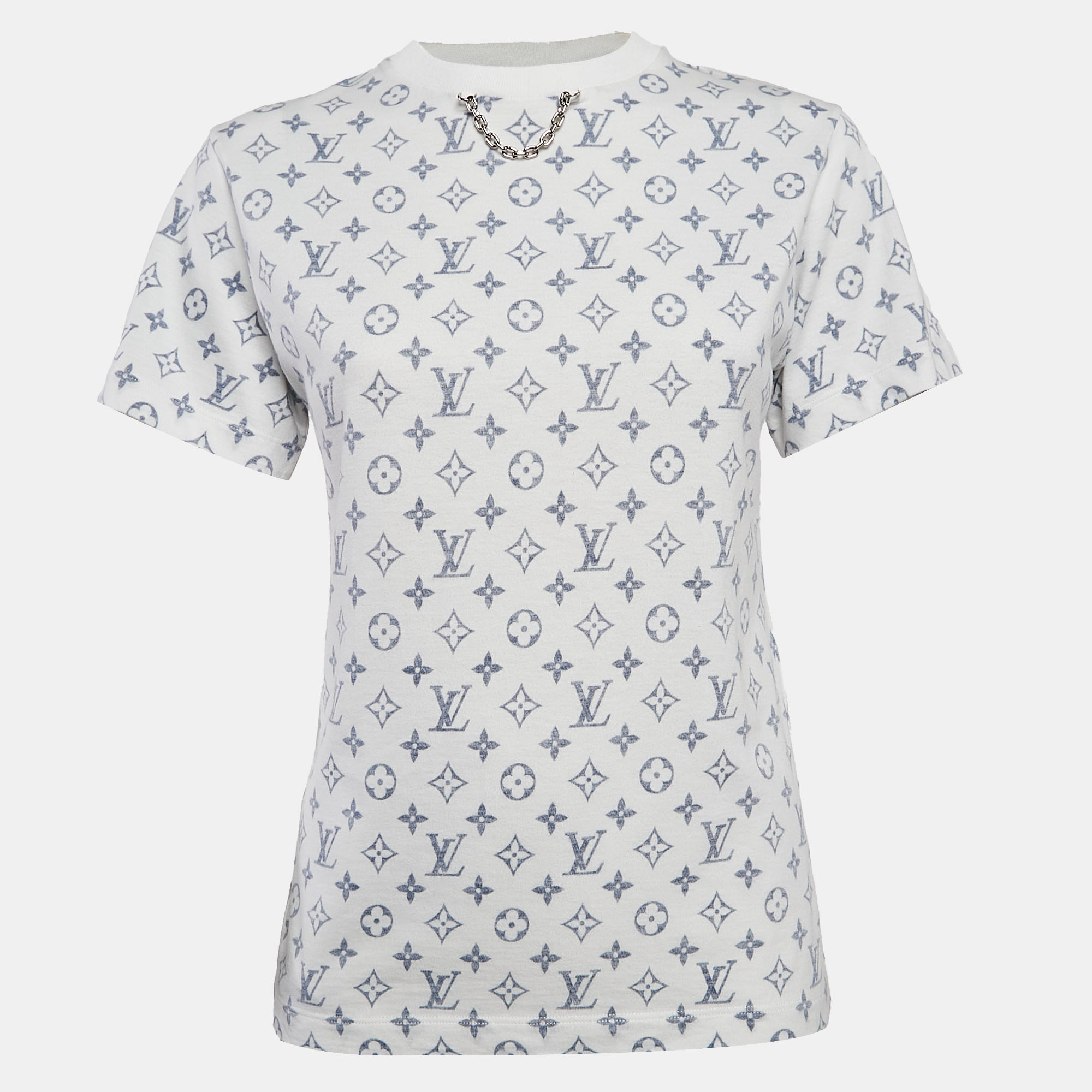 

Louis Vuitton White Inverted Logo Print Cotton Crew Neck T-Shirt XS