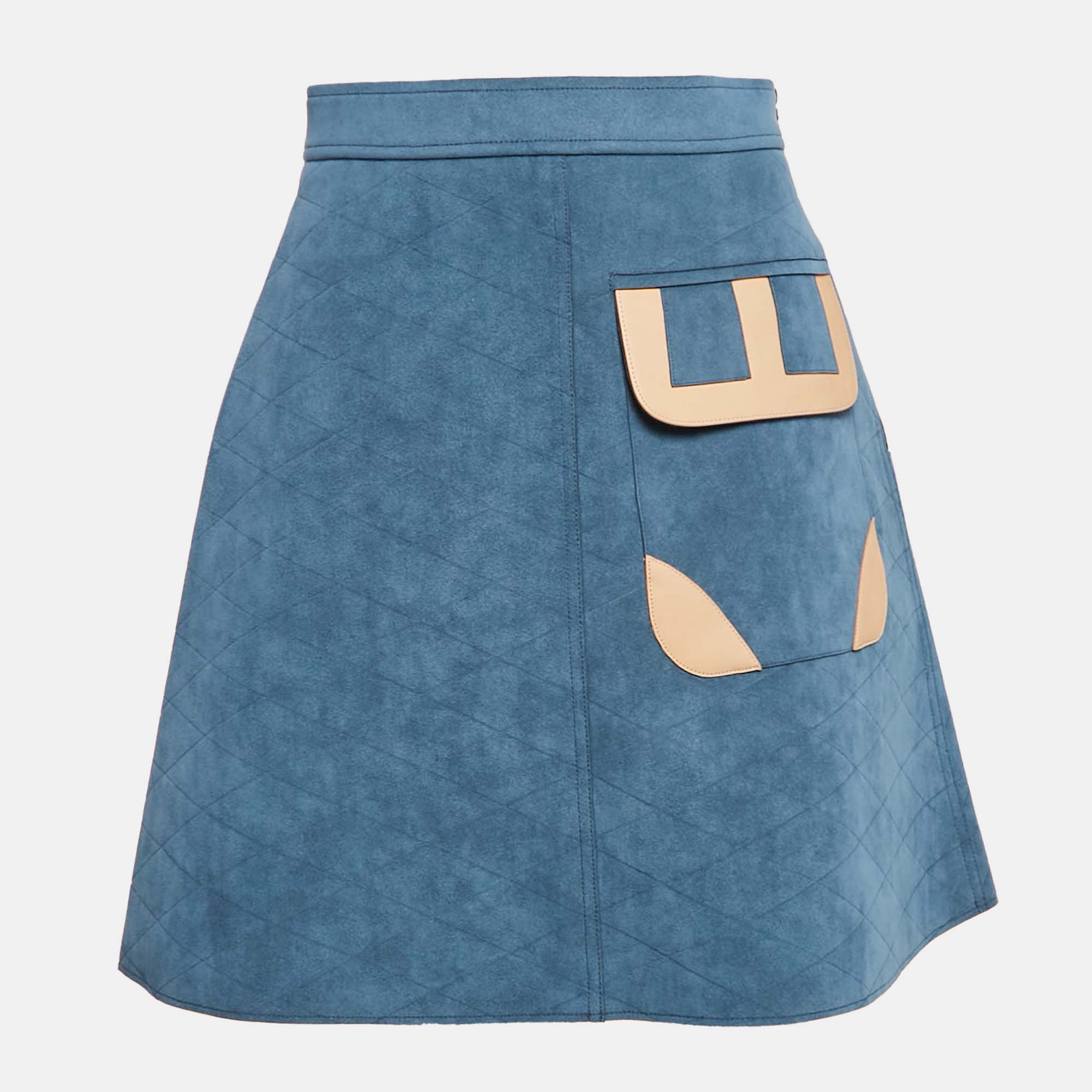 

Louis Vuitton Blue Faux Suede Pocket Detail Knee Length Skirt M