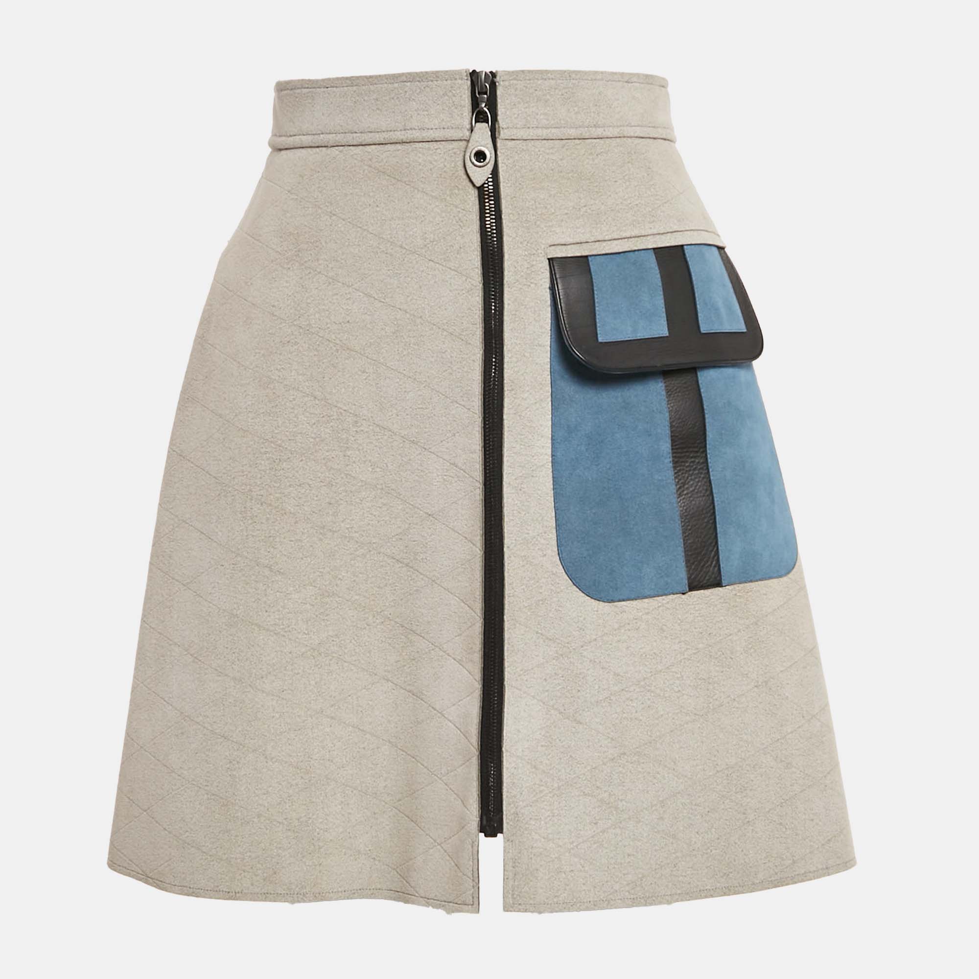 

Louis Vuitton Grey Faux Suede Pocket Detail Knee Length Skirt M