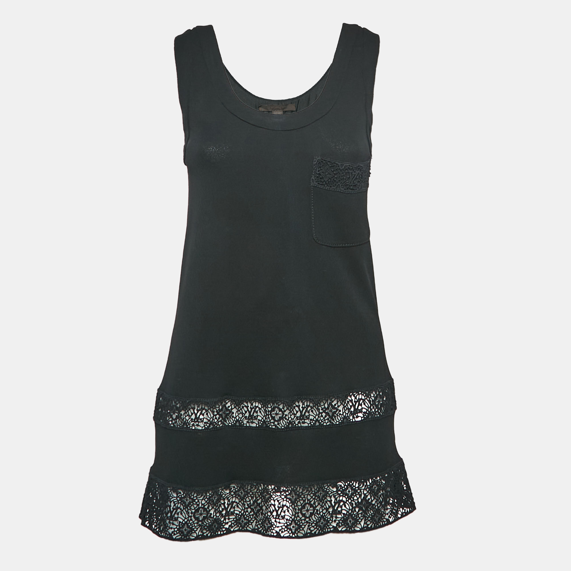 

Louis Vuitton Black Lace Trim Jersey Tank Top S