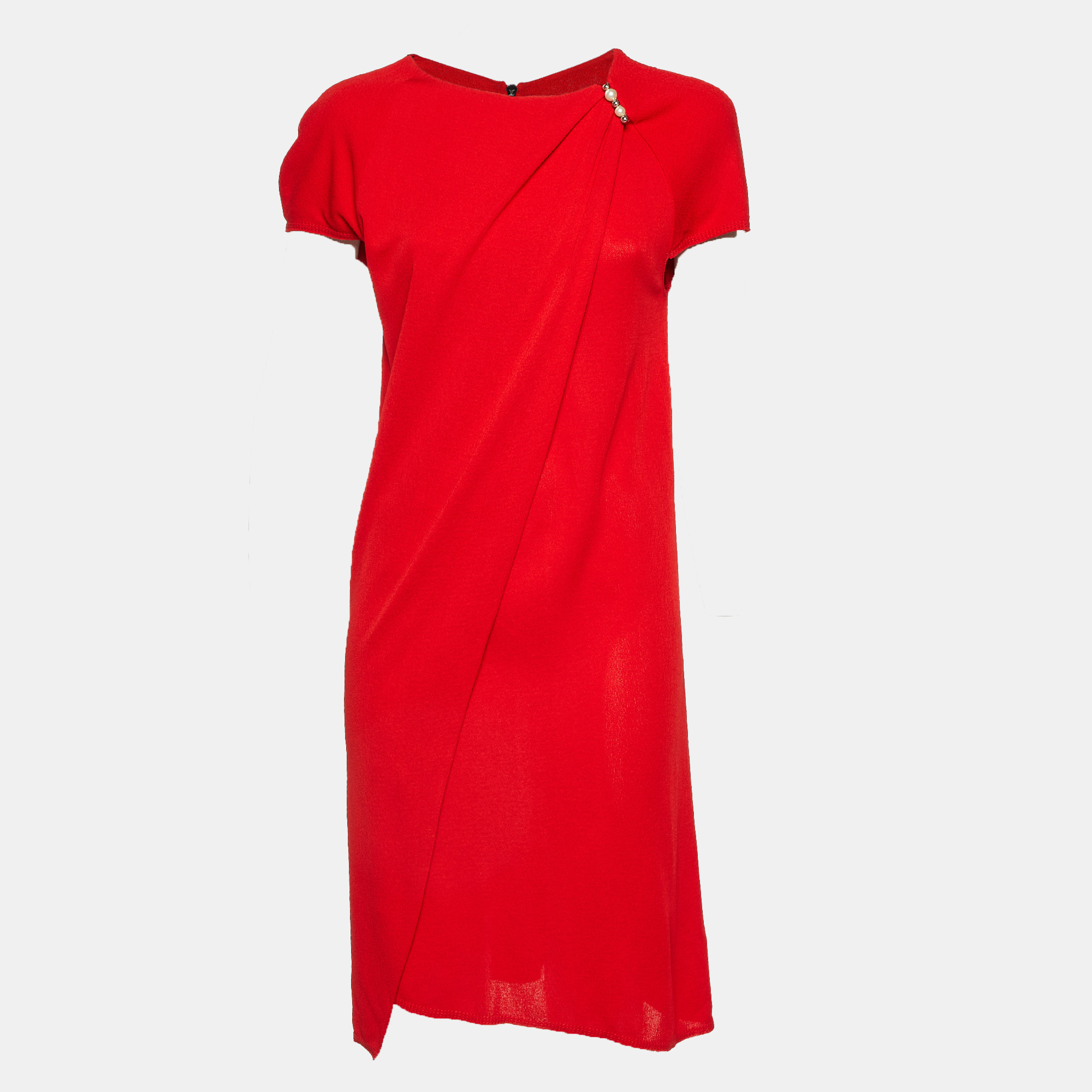 

Louis Vuitton Red Crepe Brooch Detail Short Dress M