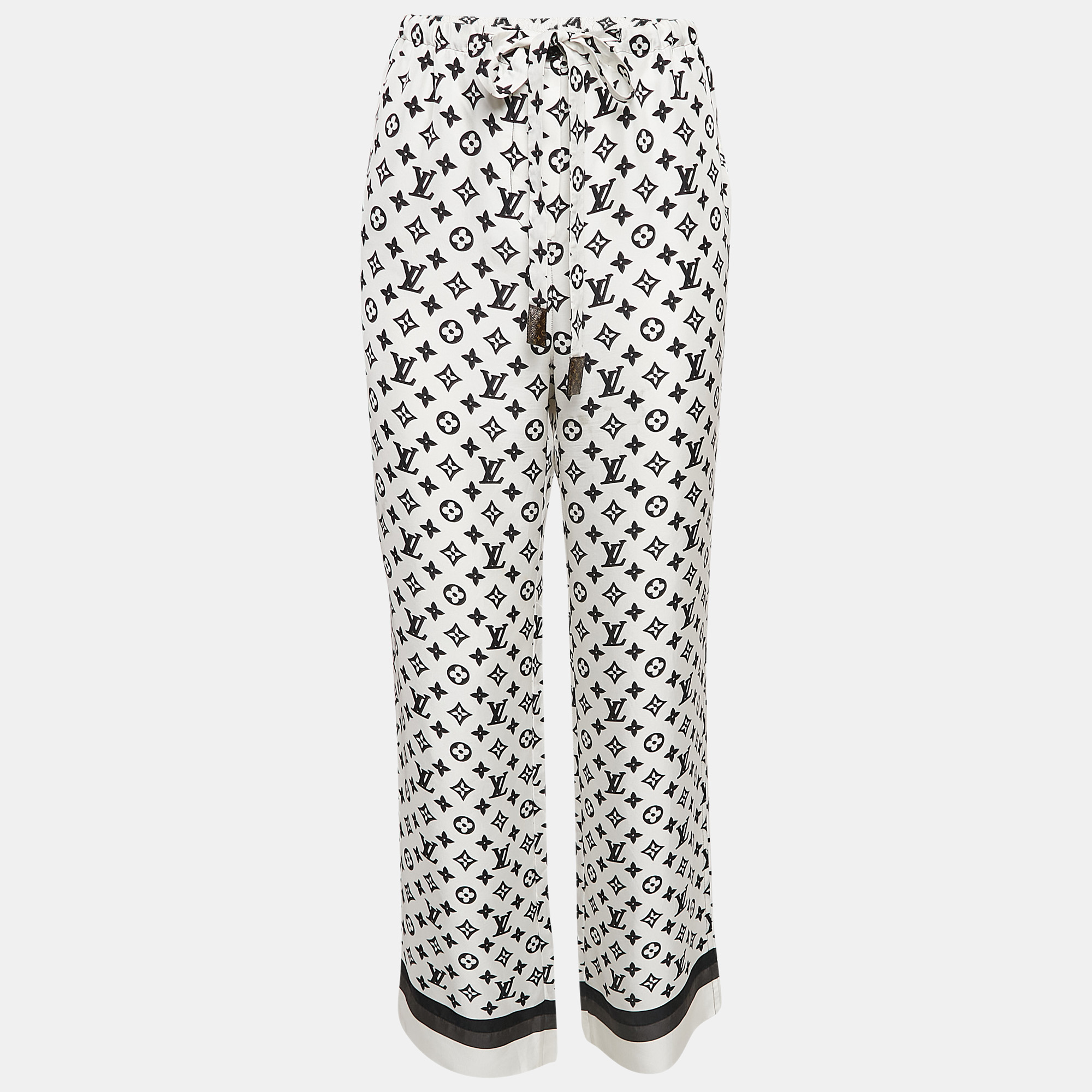 

Louis Vuitton White 3D Monogram Print Silk Pajama Pants L