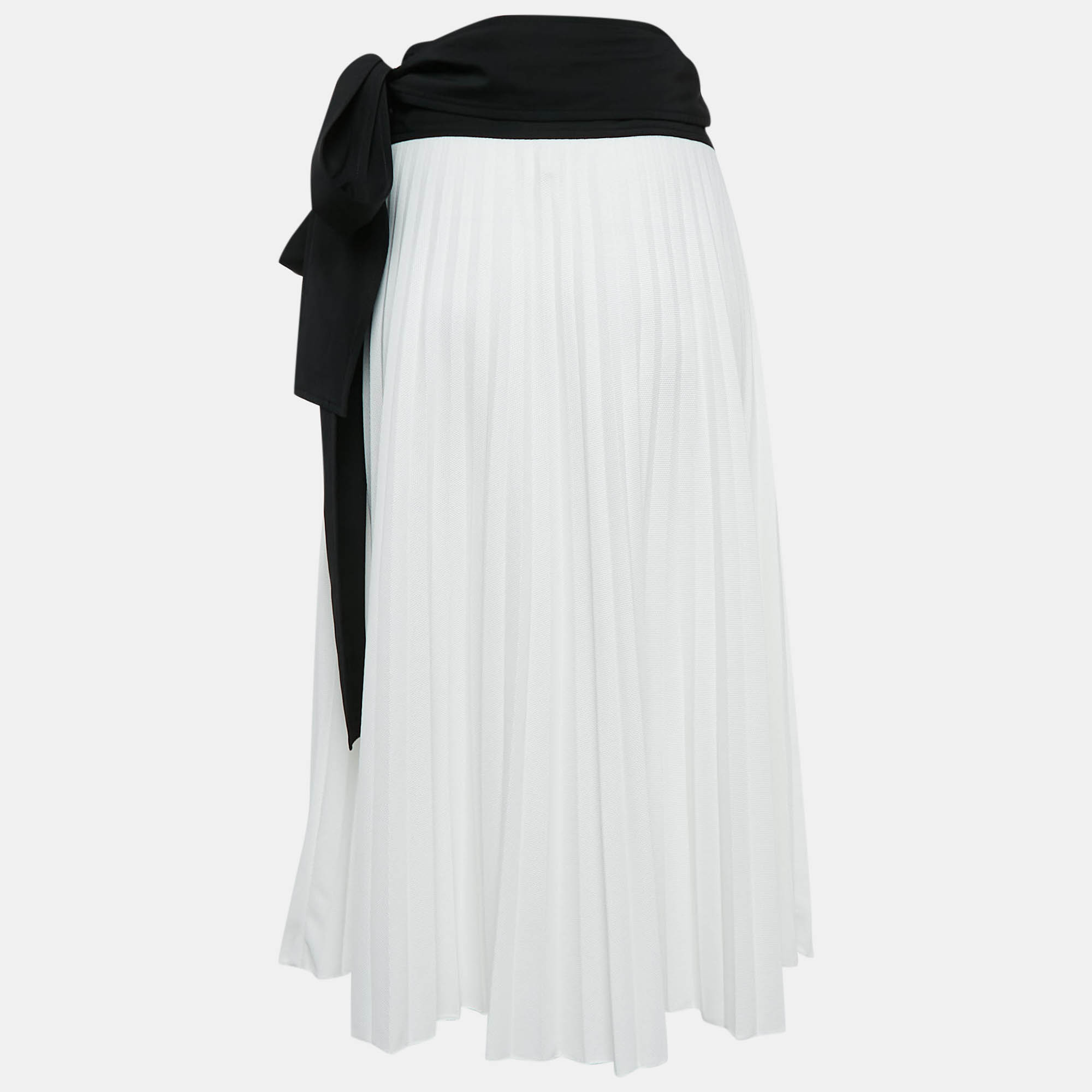 

Louis Vuitton Black/White Bow Detail Cotton Pique Pleated Wrap Skirt M