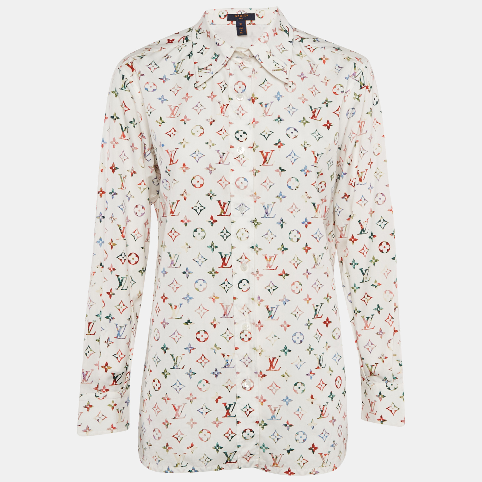 

Louis Vuitton White/Multicolor LV Monogram Print Cotton Shirt S