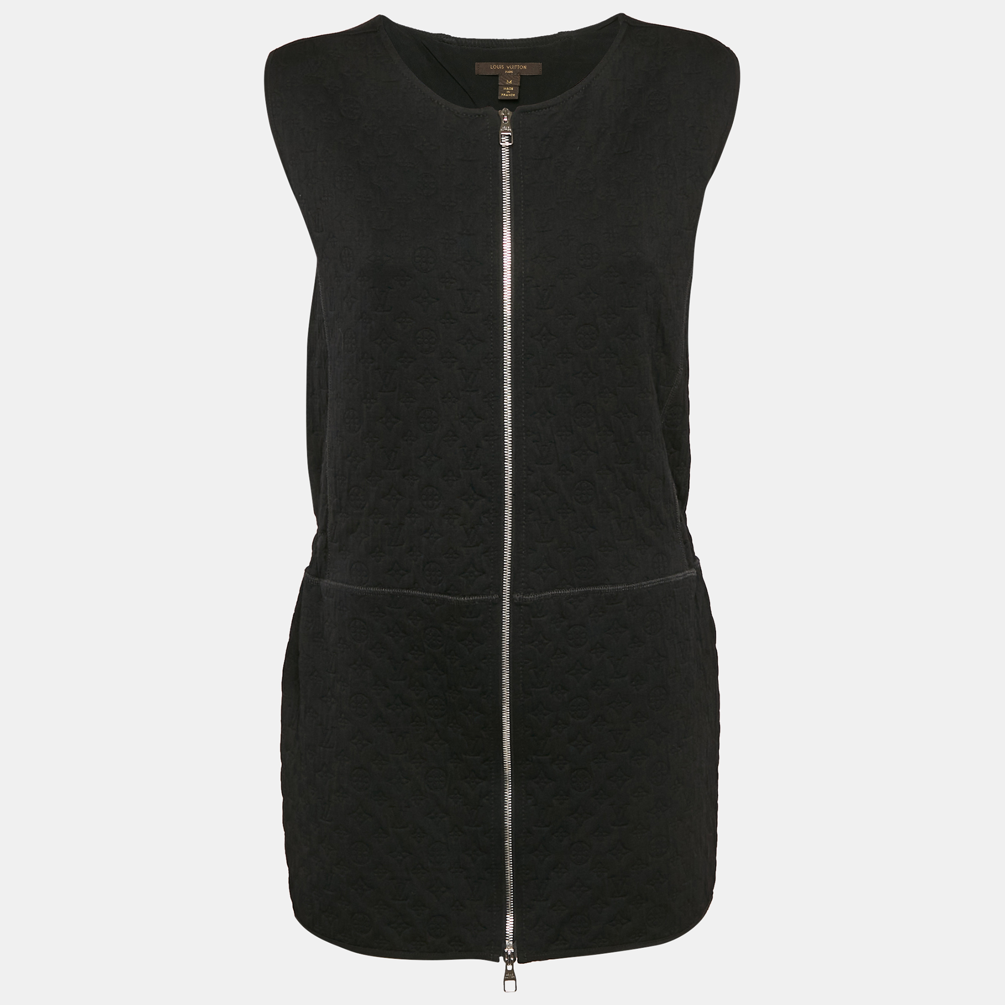 

Louis Vuitton Black Logo Patten Jersey Zip-Up Mini Dress M