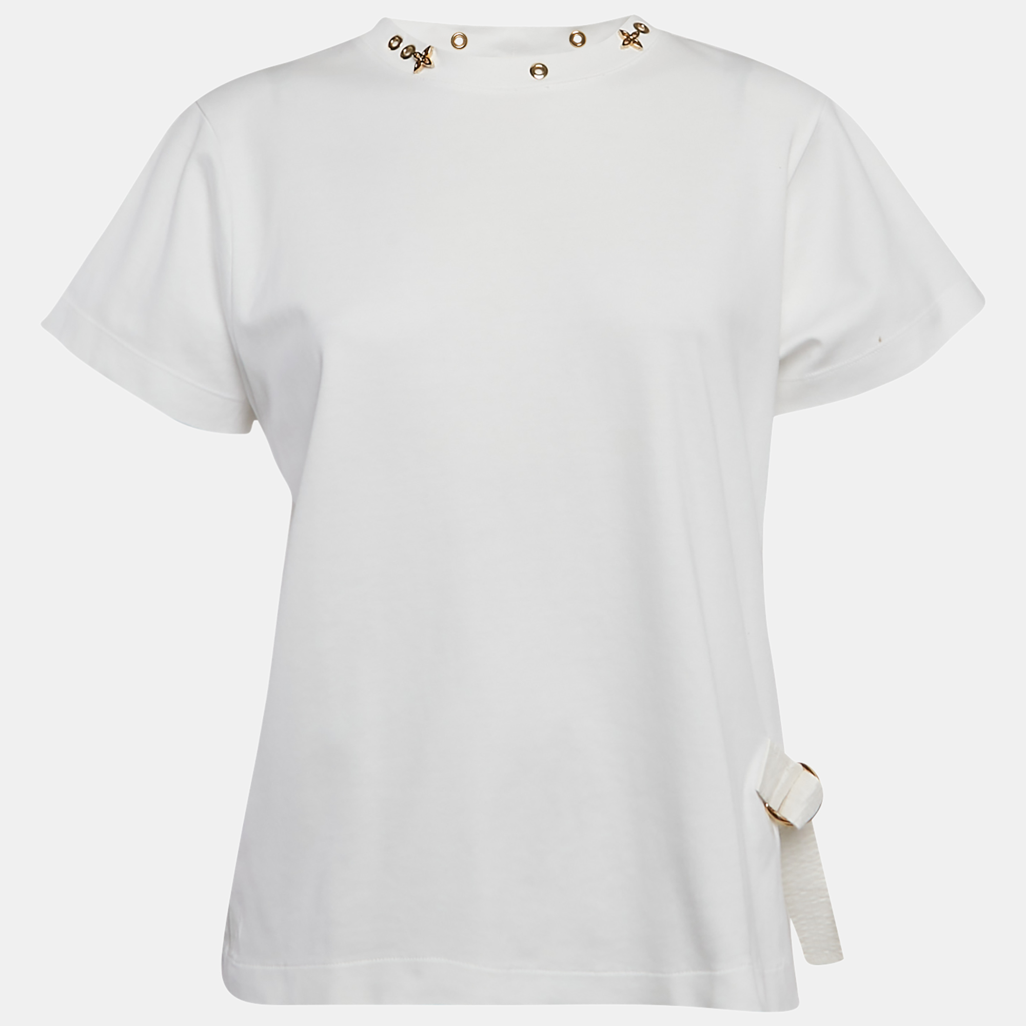 

Louis Vuitton White Jersey Metal Logo Embellished Neck T-Shirt M