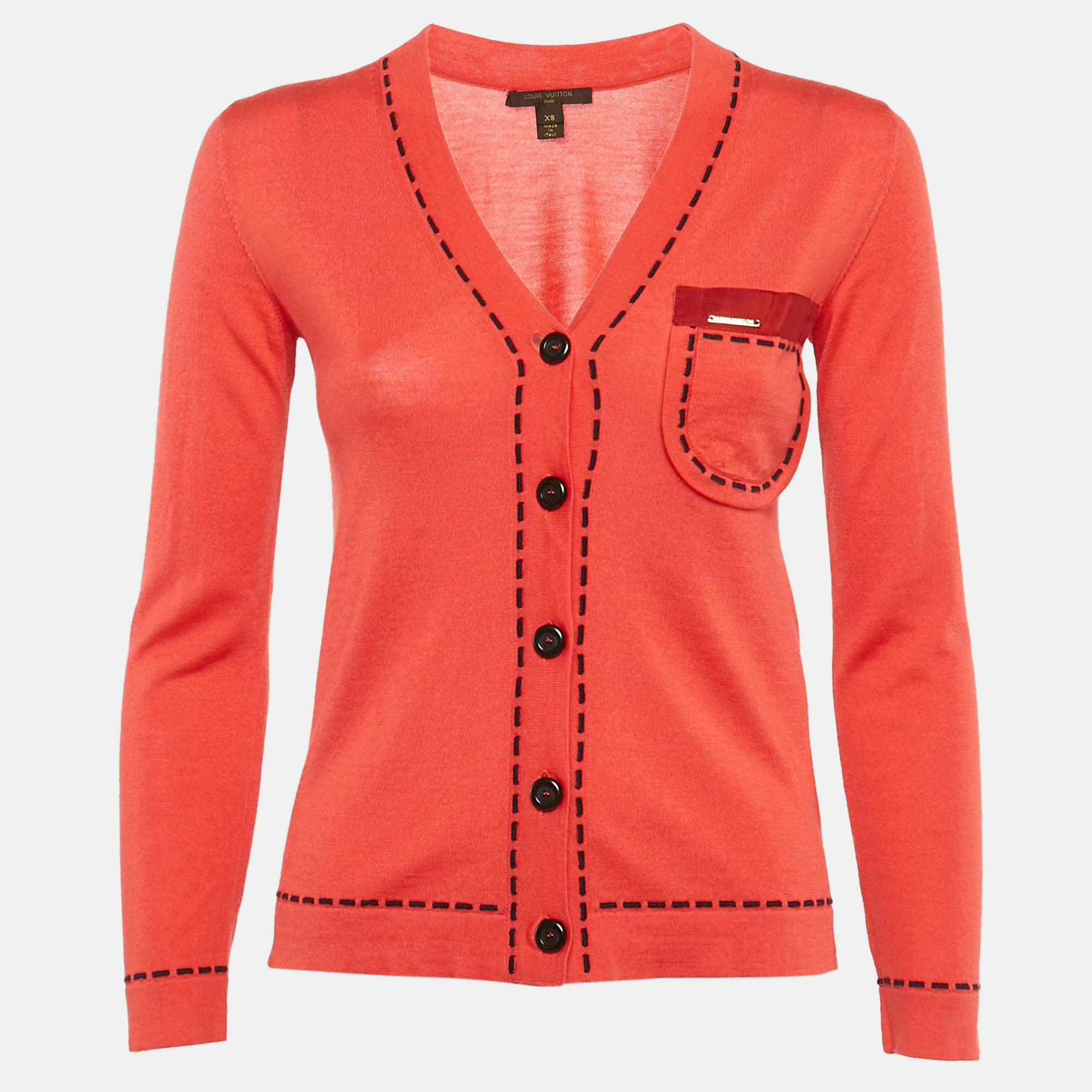 

Louis Vuitton Coral Red Contrast Knit Cardigan XS