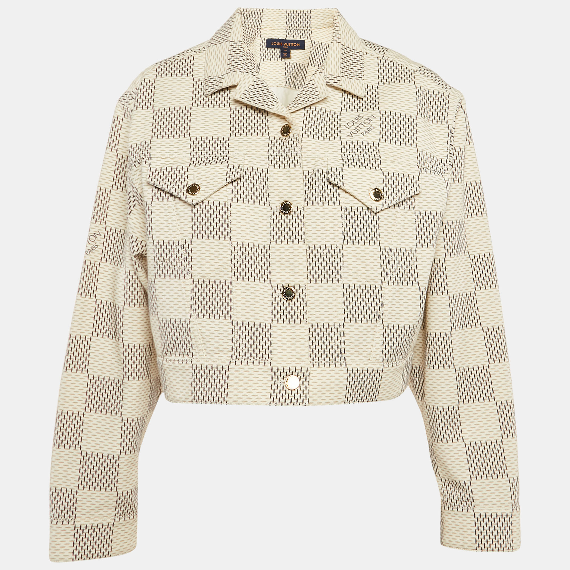 

Louis Vuitton Cream Damier Azur Plaid Print Denim Jacket M