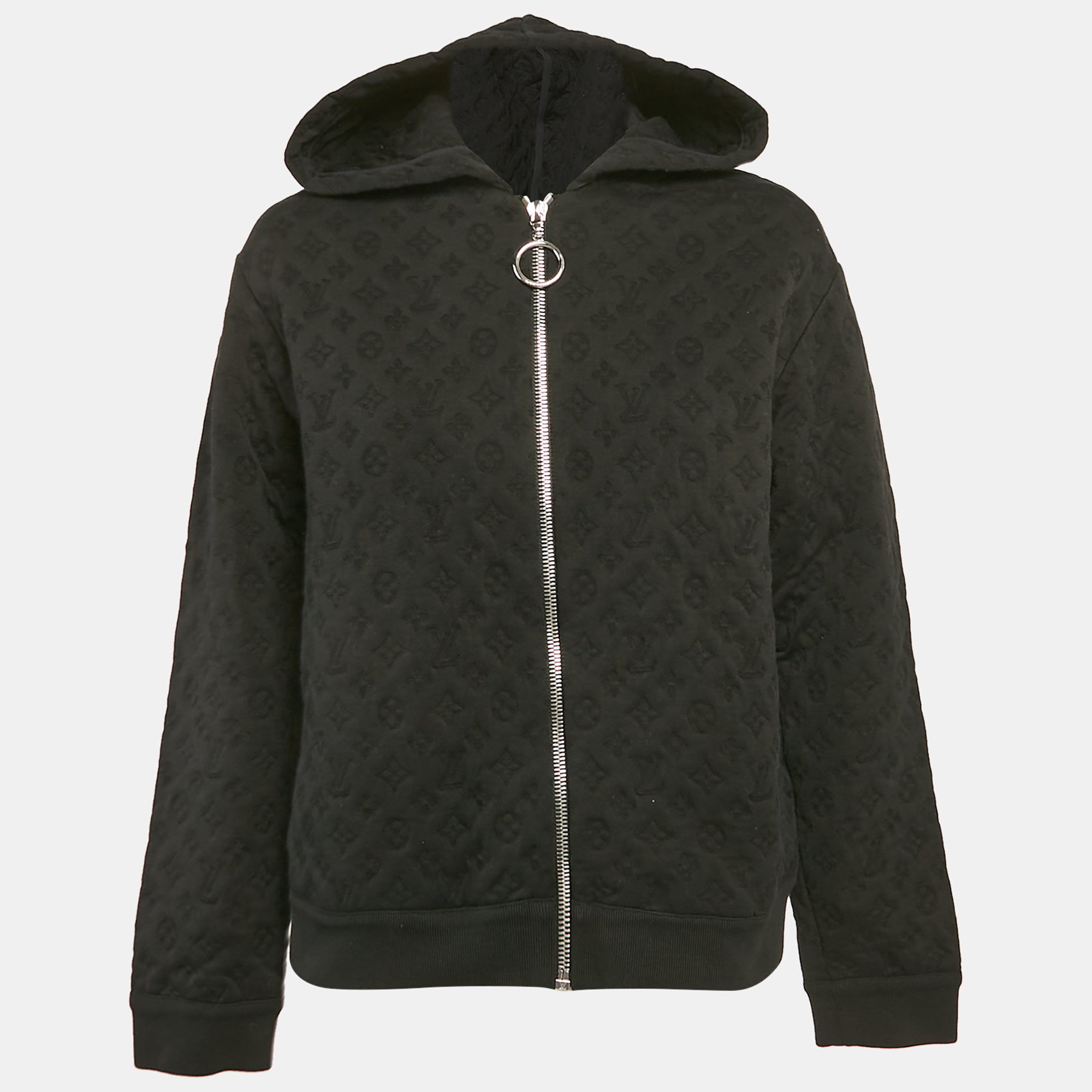 

Louis Vuitton Black Embossed Monogram Cotton Knit Zip-Up Hoodie M