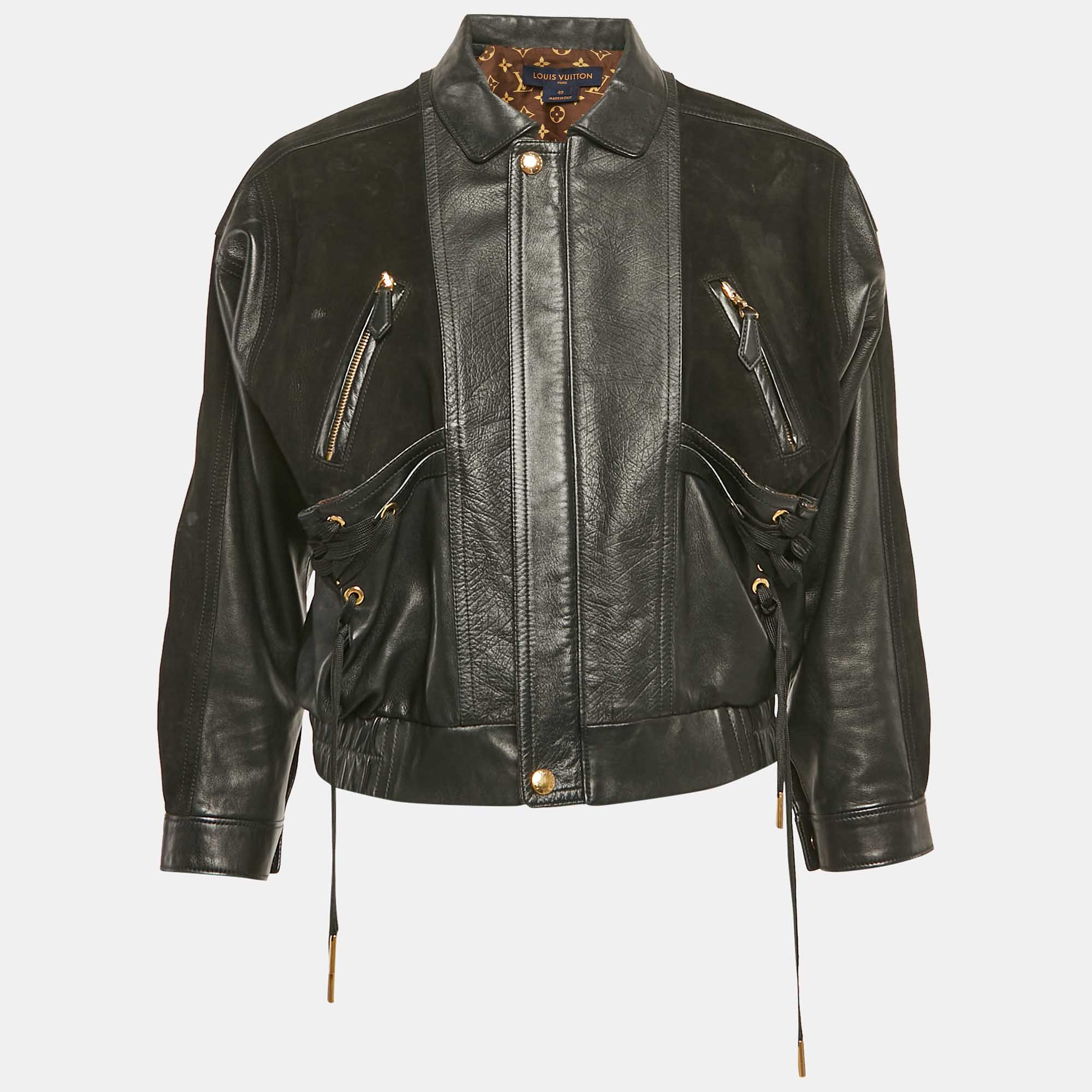 

Louis Vuitton Black Velvet and Leather Lace-Up Biker Jacket M