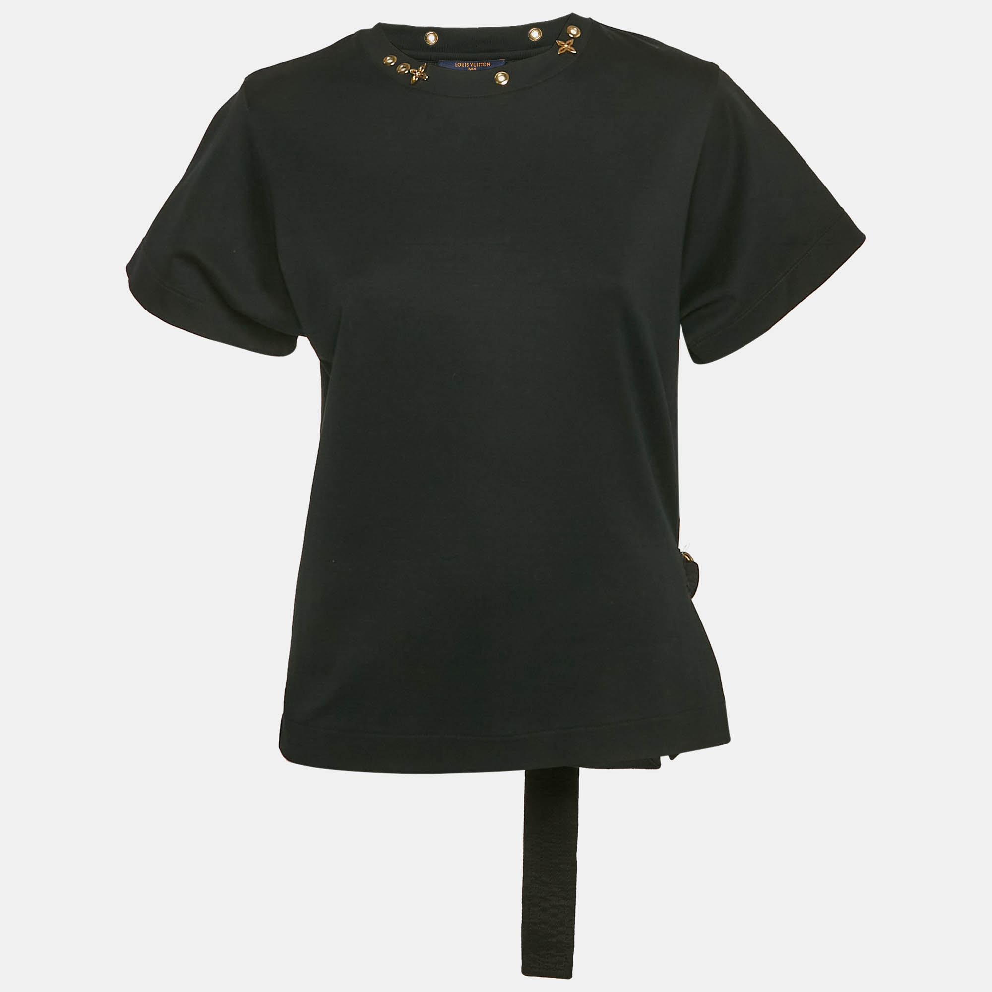 

Louis Vuitton Black Jersey Logo Detail Neck T-Shirt S